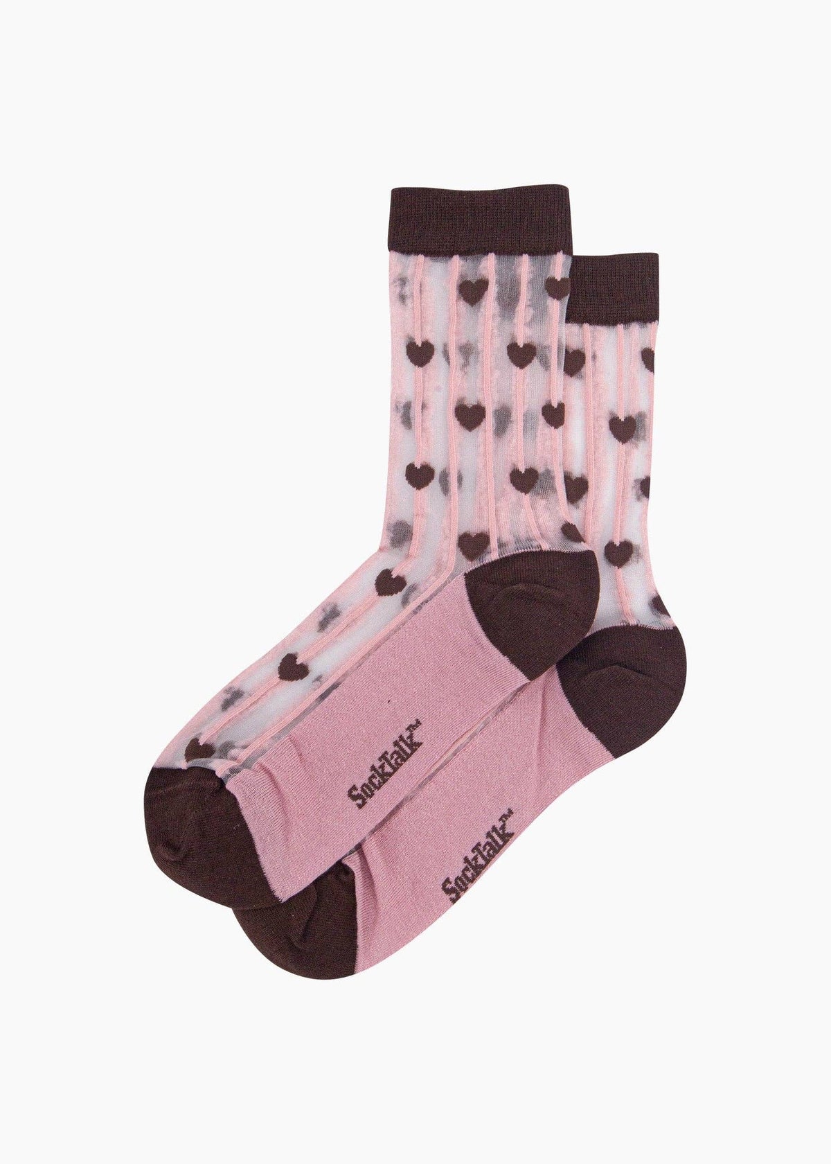 Sock Talk - Chaussettes transparentes rayures et cœurs — marron/rose pâle - L'adresse Corte