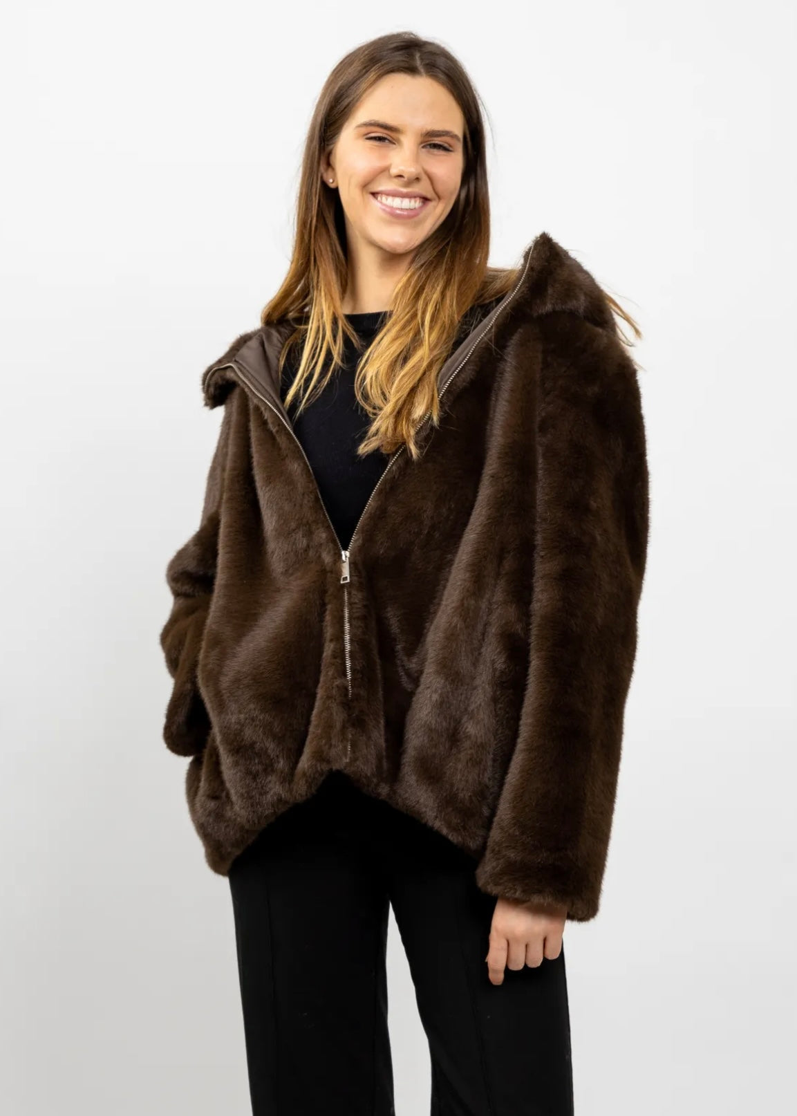 Veste à capuche - Fausse fourrure Marron KZELL PARIS