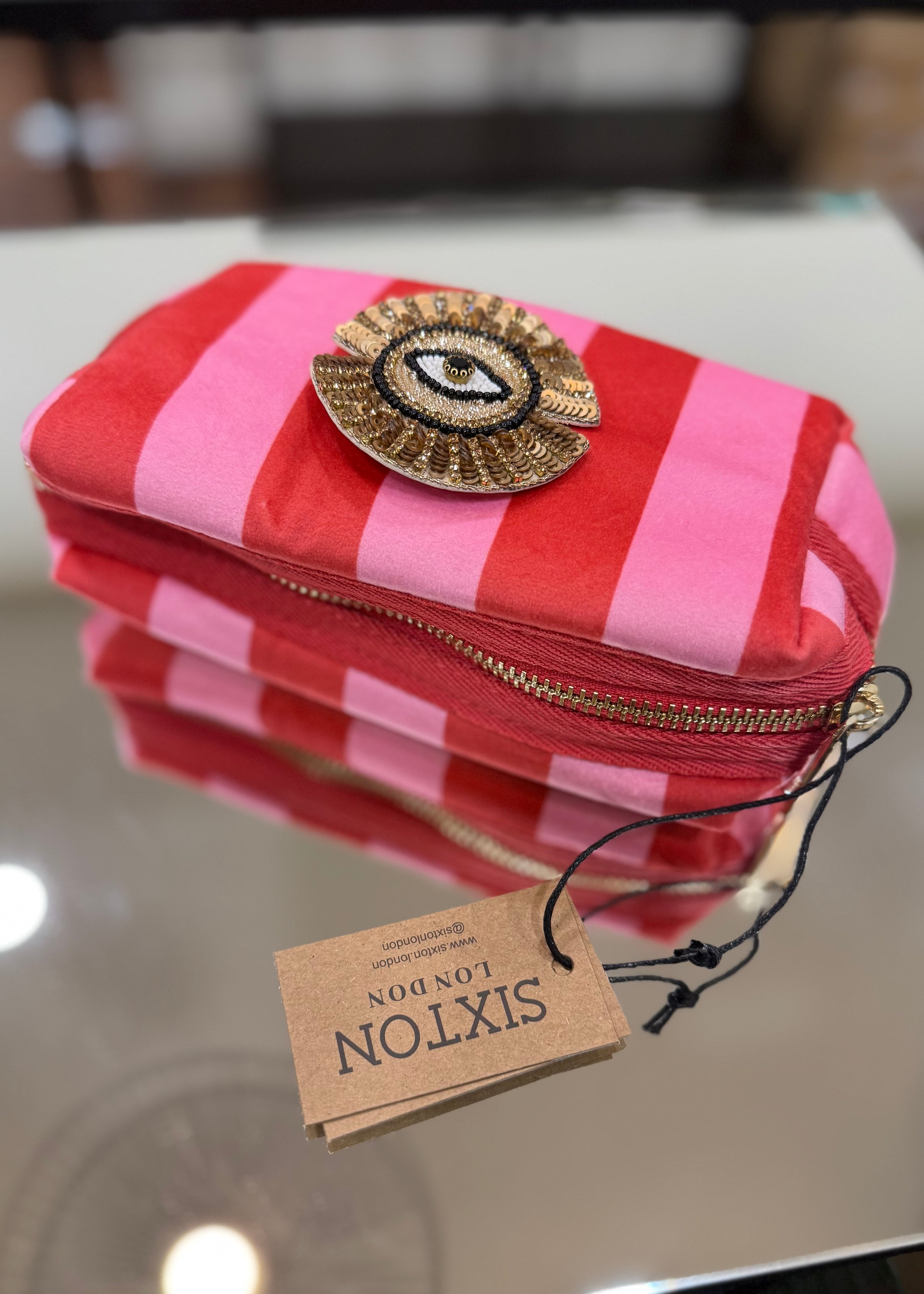 Trousse Sixton London - Rose rayé Broche Sunray - L'adresse Corte