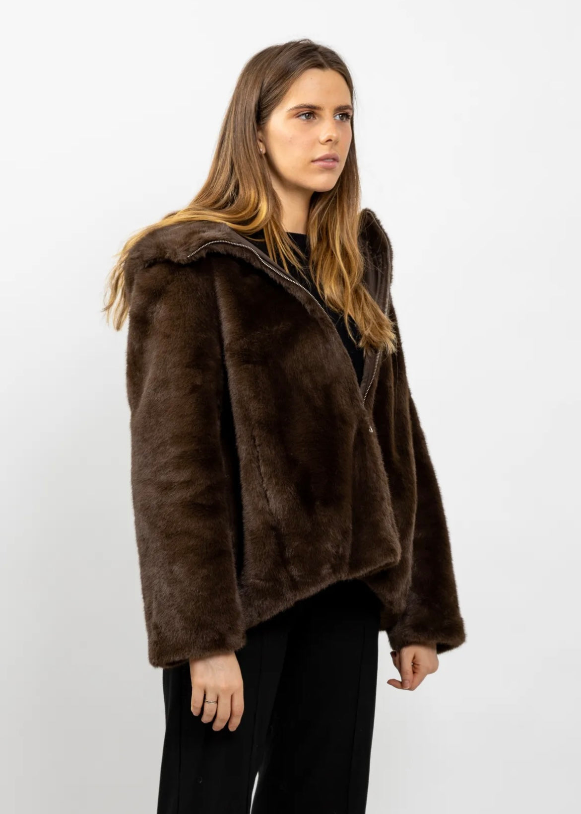 Veste à capuche - Fausse fourrure Marron KZELL PARIS