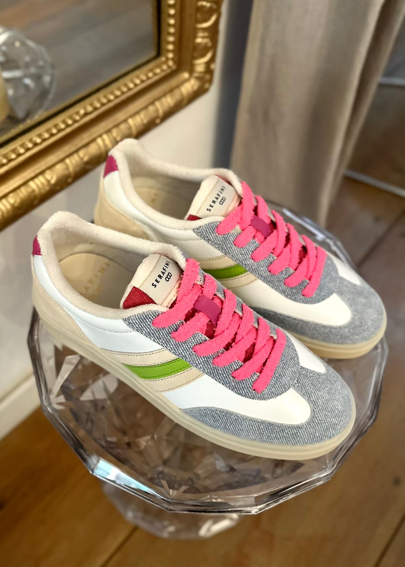 Baskets Serafini Court 06 Denim/pink - L'adresse Corte