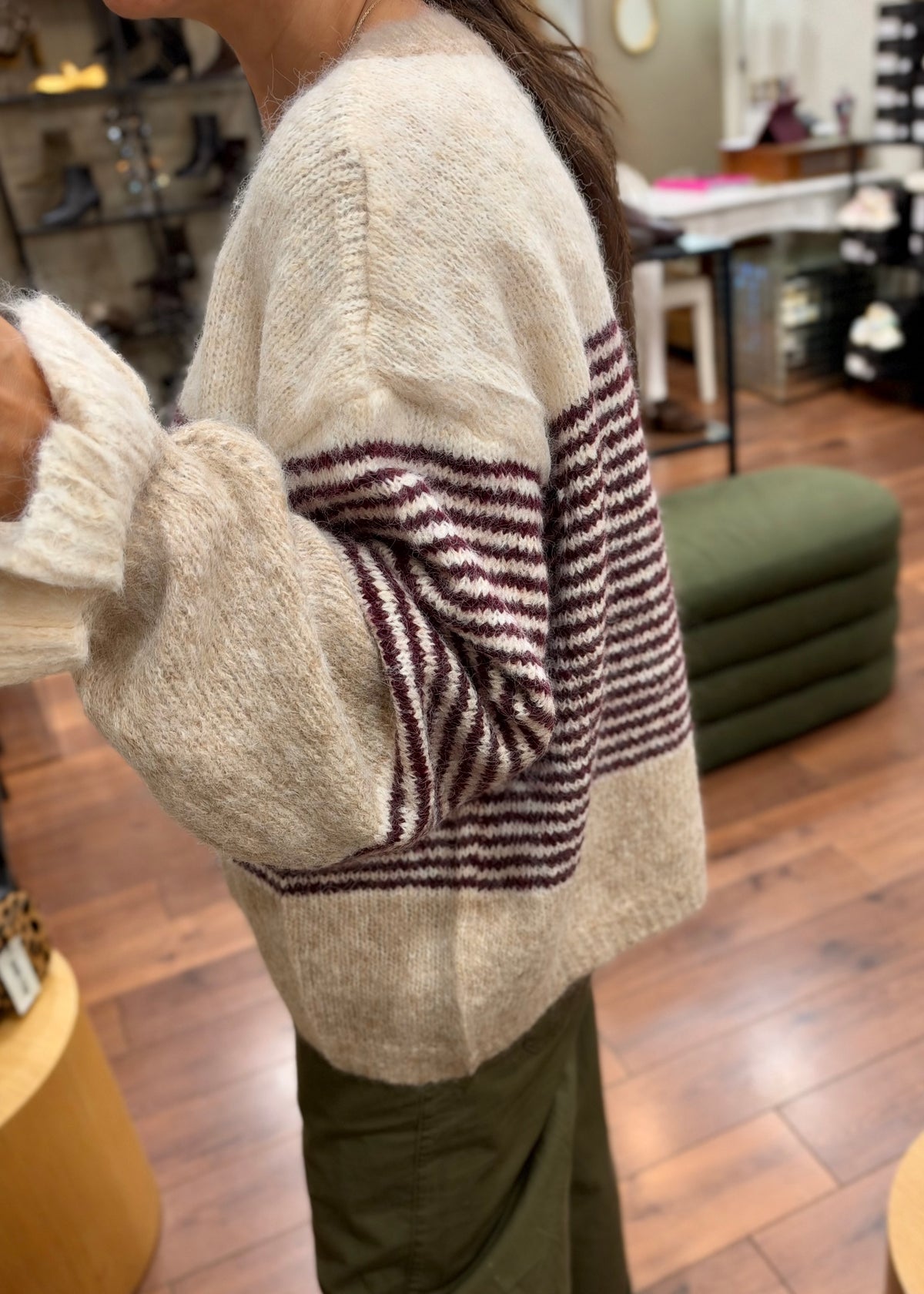 Gilet maille à rayures - beige/bordeaux