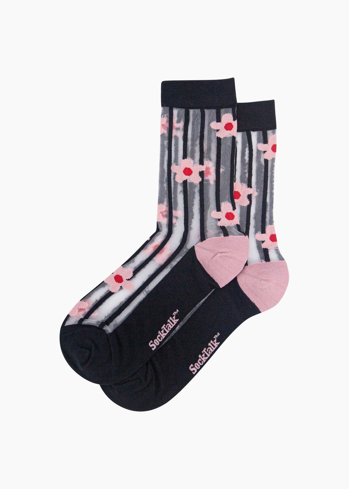 Sock Talk - Chaussettes transparentes à rayures et marguerites en Noir/Rose - L'adresse Corte