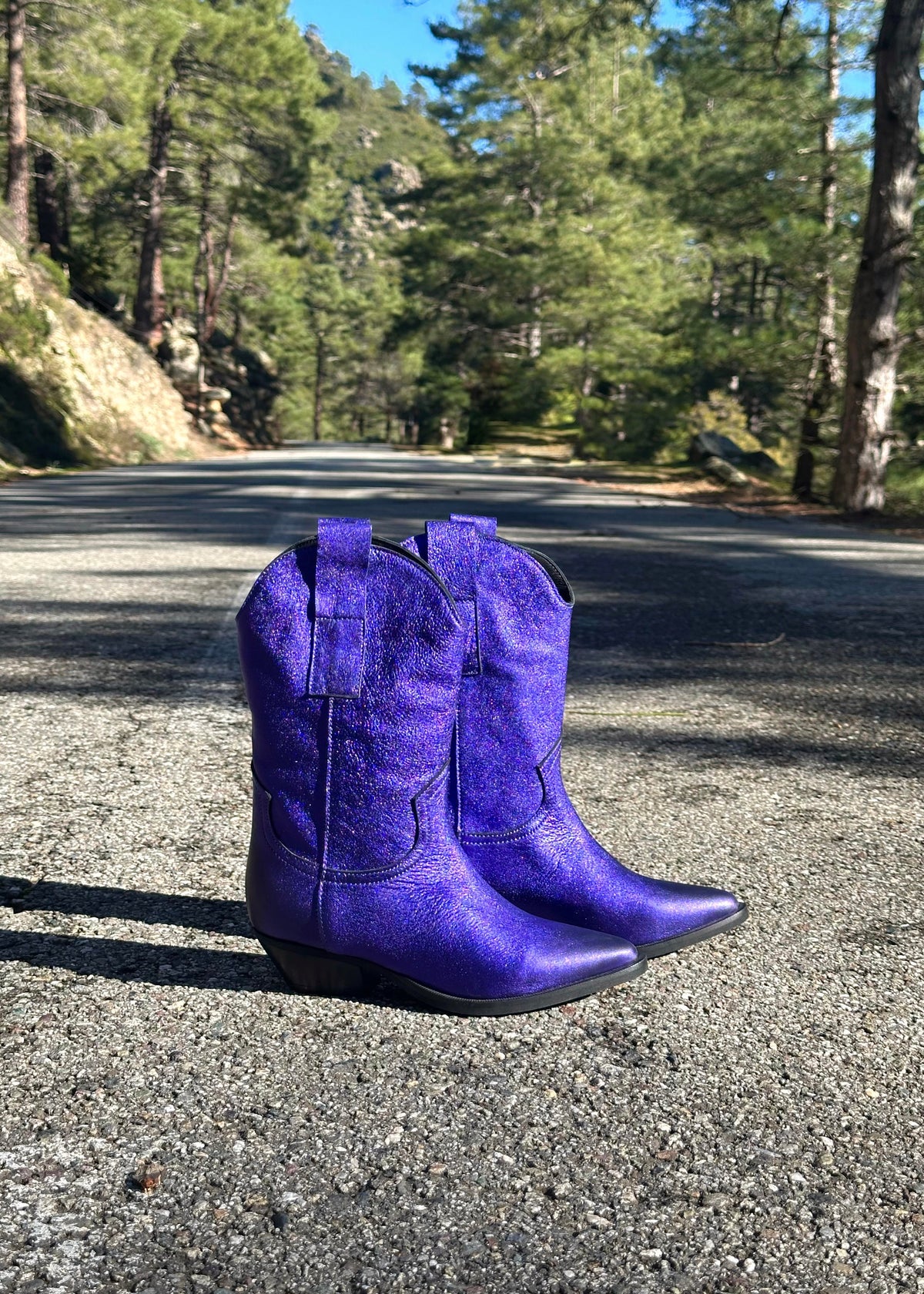 Bottines En Cuir Violet - Taille 37 - Excellent état - Talon Haut - Fermeture Zip