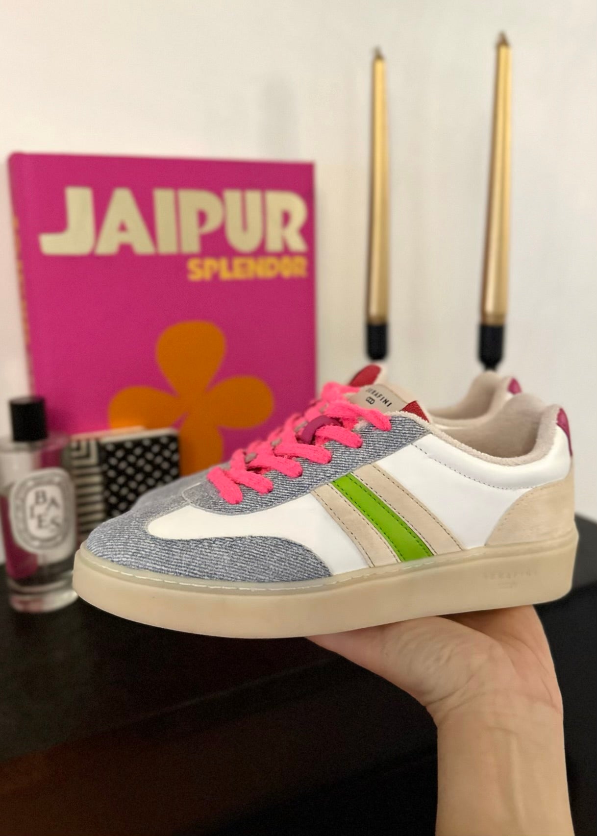 Baskets Serafini Court 06 Denim/pink - L'adresse Corte