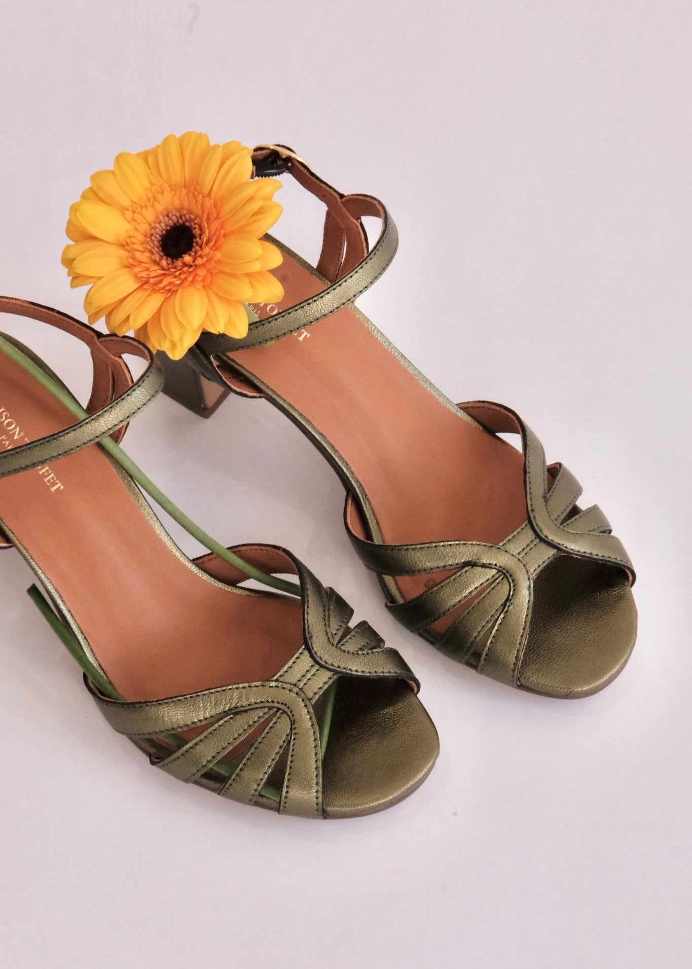 Sandales Maison Toufet Viviane kaki métal Maison Toufet
