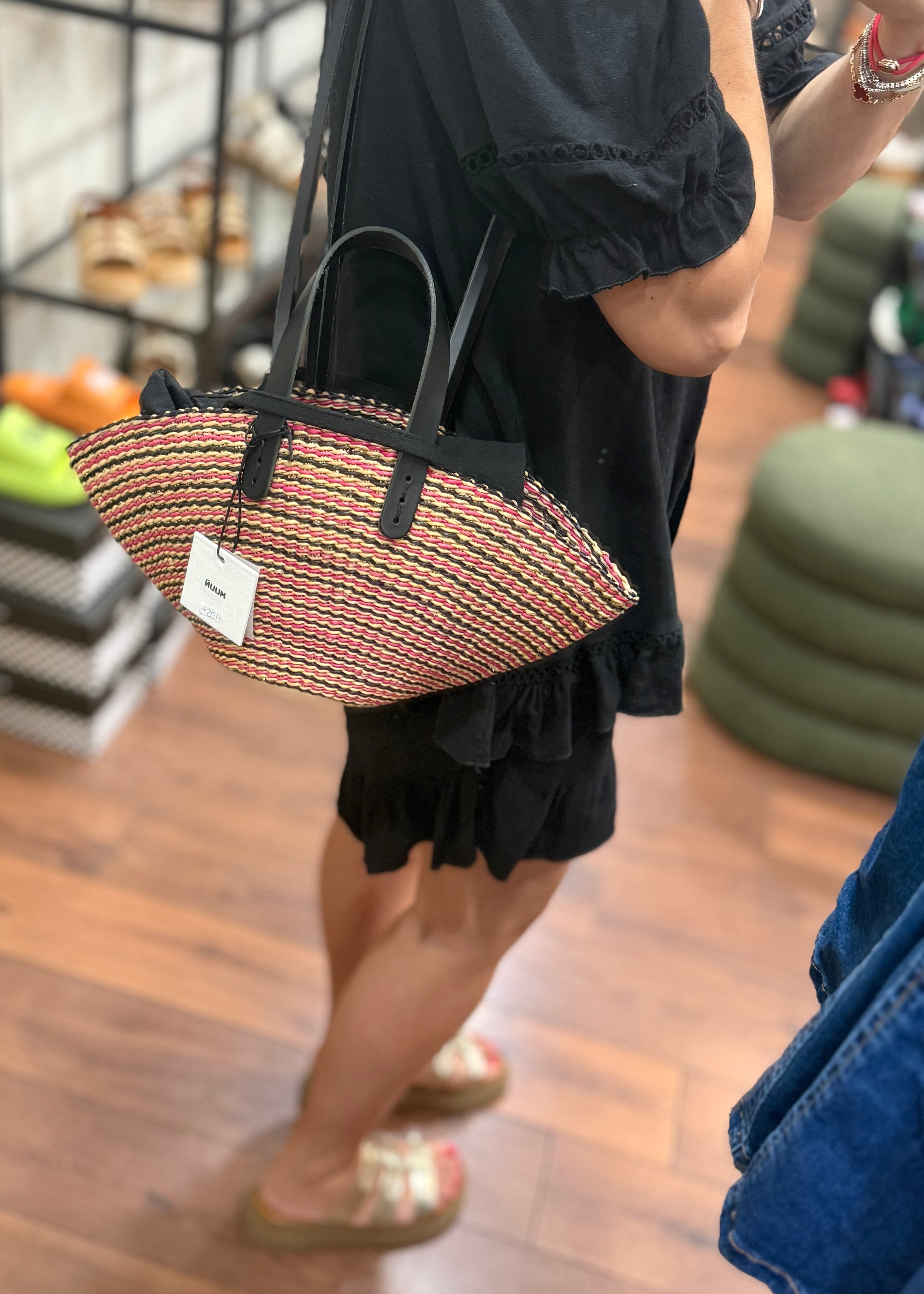 Panier Muuñ Mini Sophie Hstripes- Pink - Black Handles