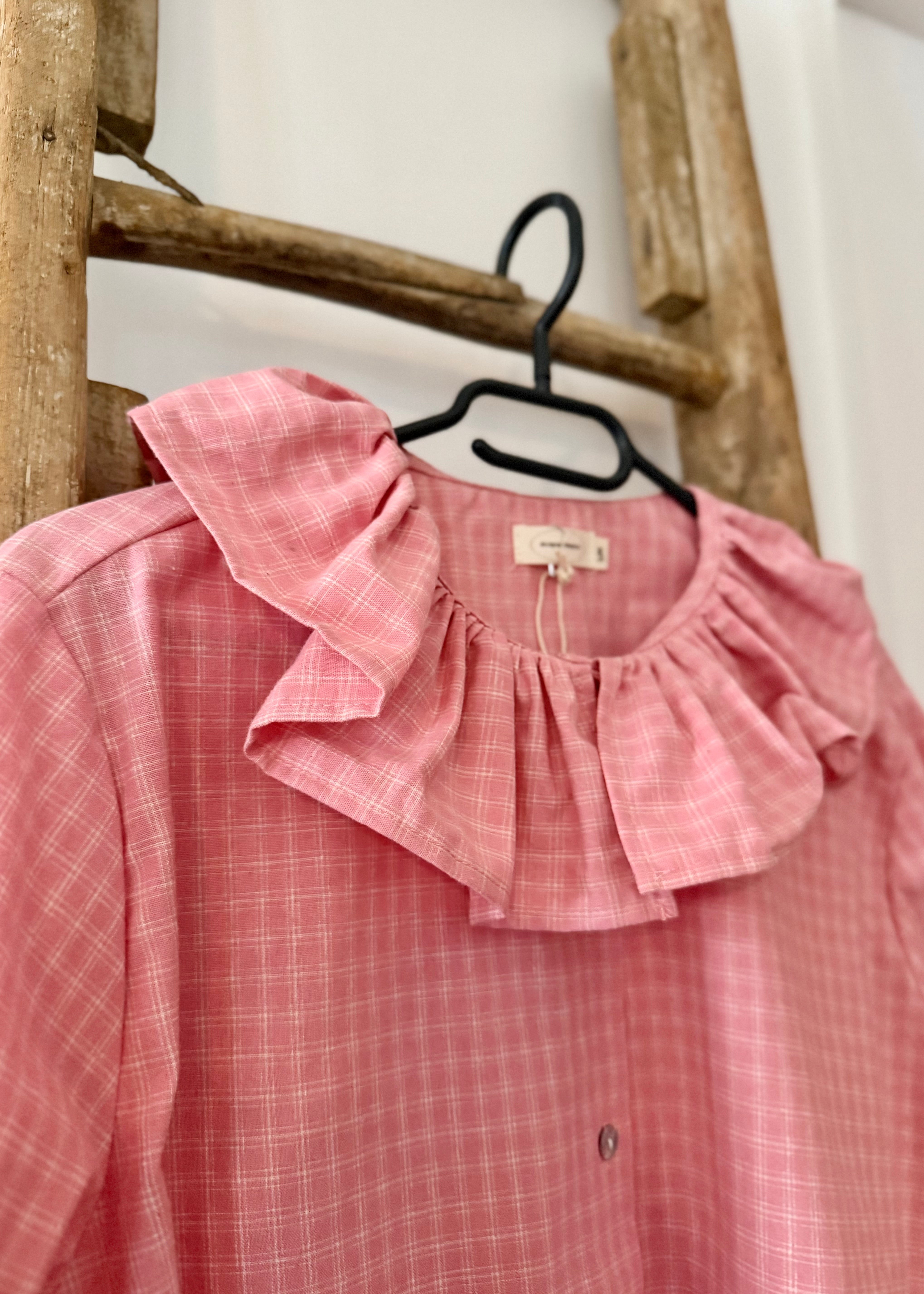 Blouse à rayures LINA, col volanté - Rose L'adresse Corte
