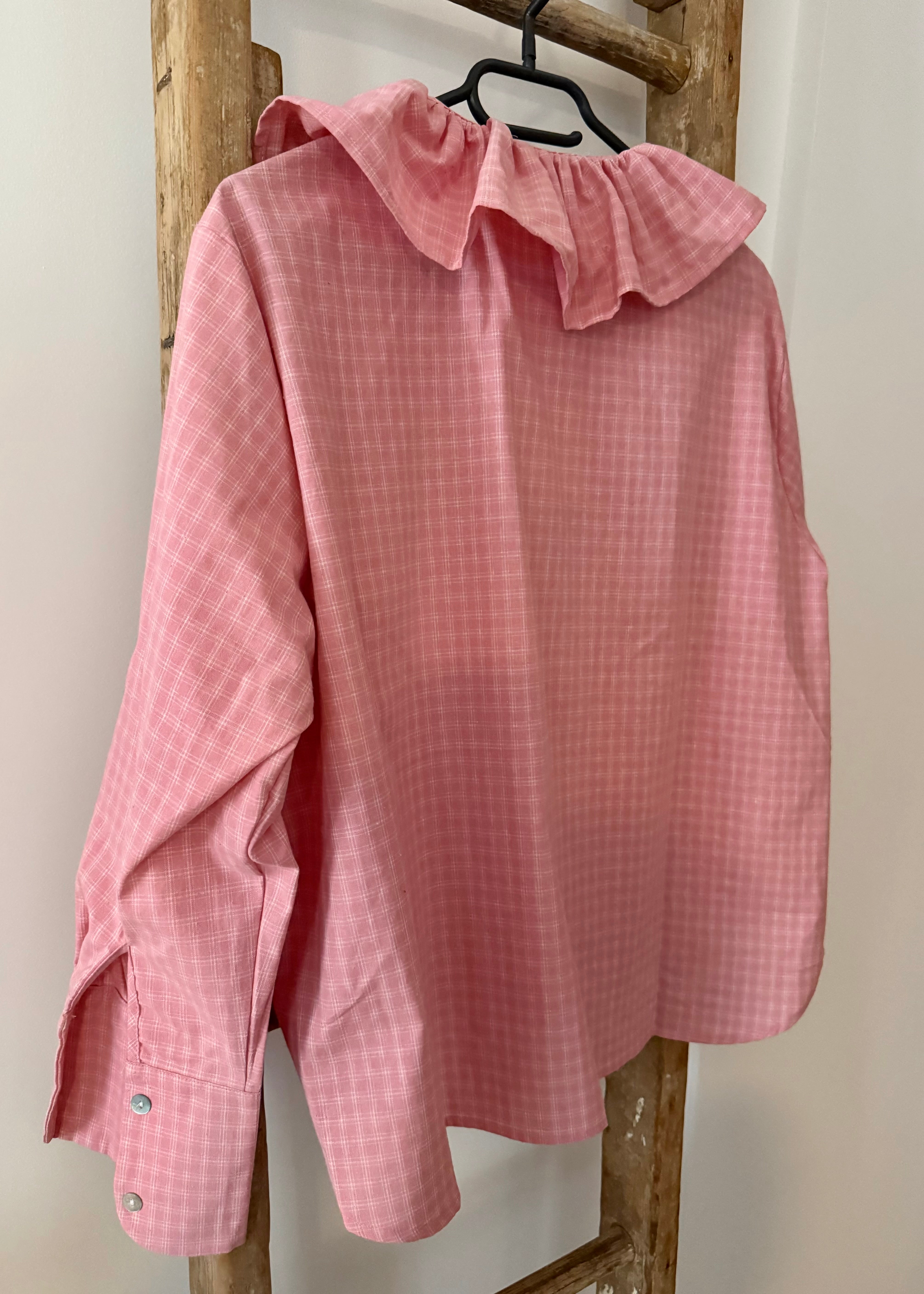 Blouse à rayures LINA, col volanté - Rose L'adresse Corte