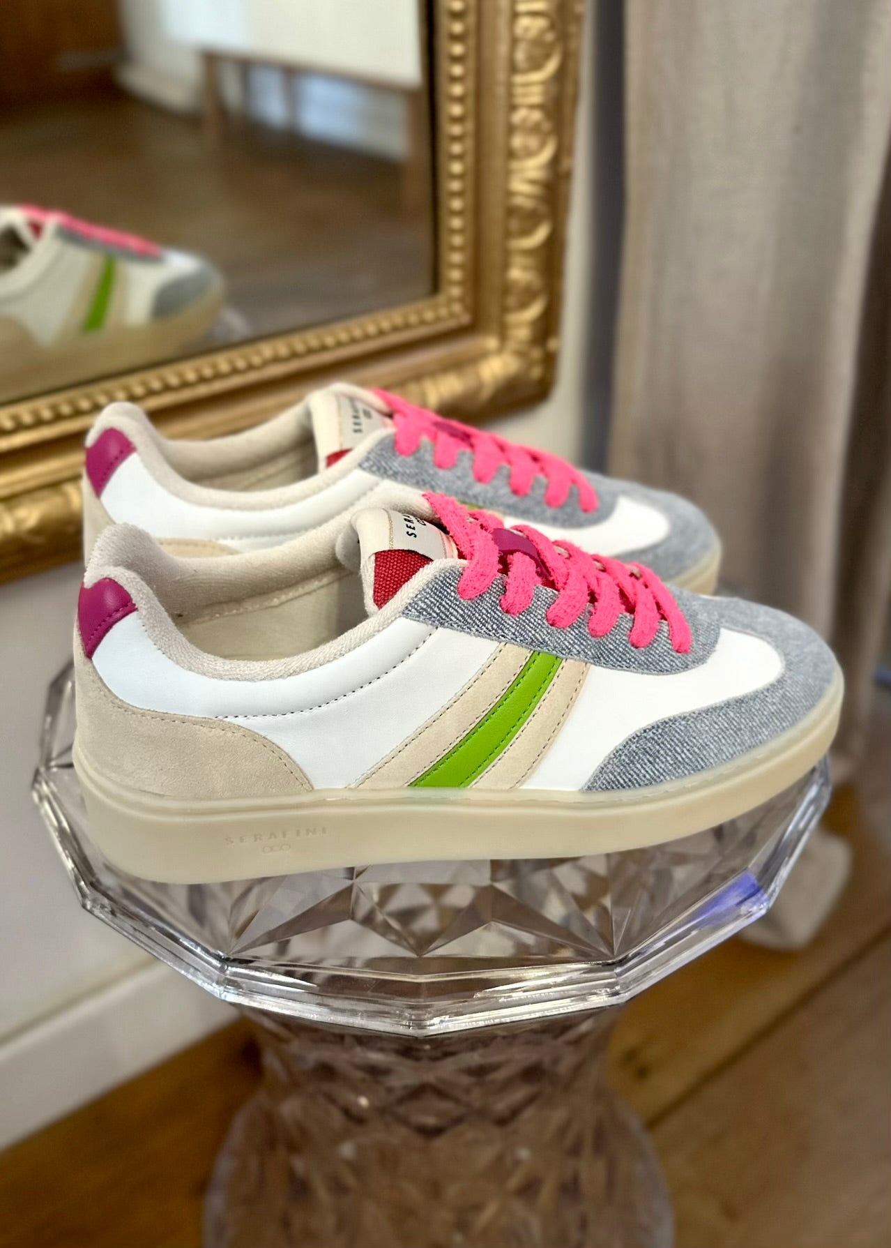 Baskets Serafini Court 06 Denim/pink - L'adresse Corte