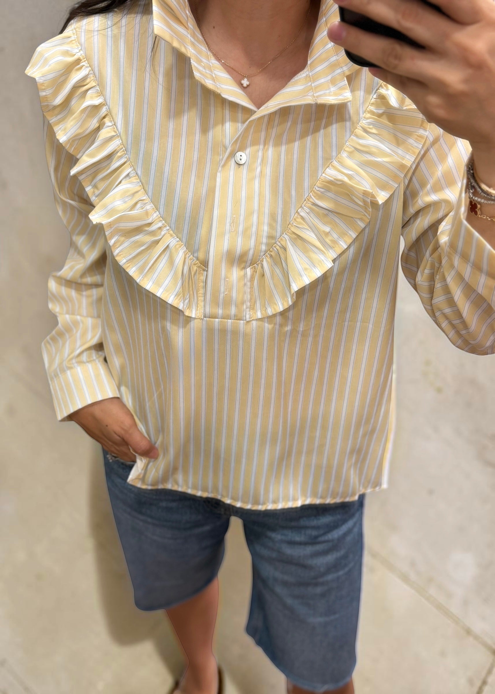 Chemise rayée Jaune Rania, col volanté
