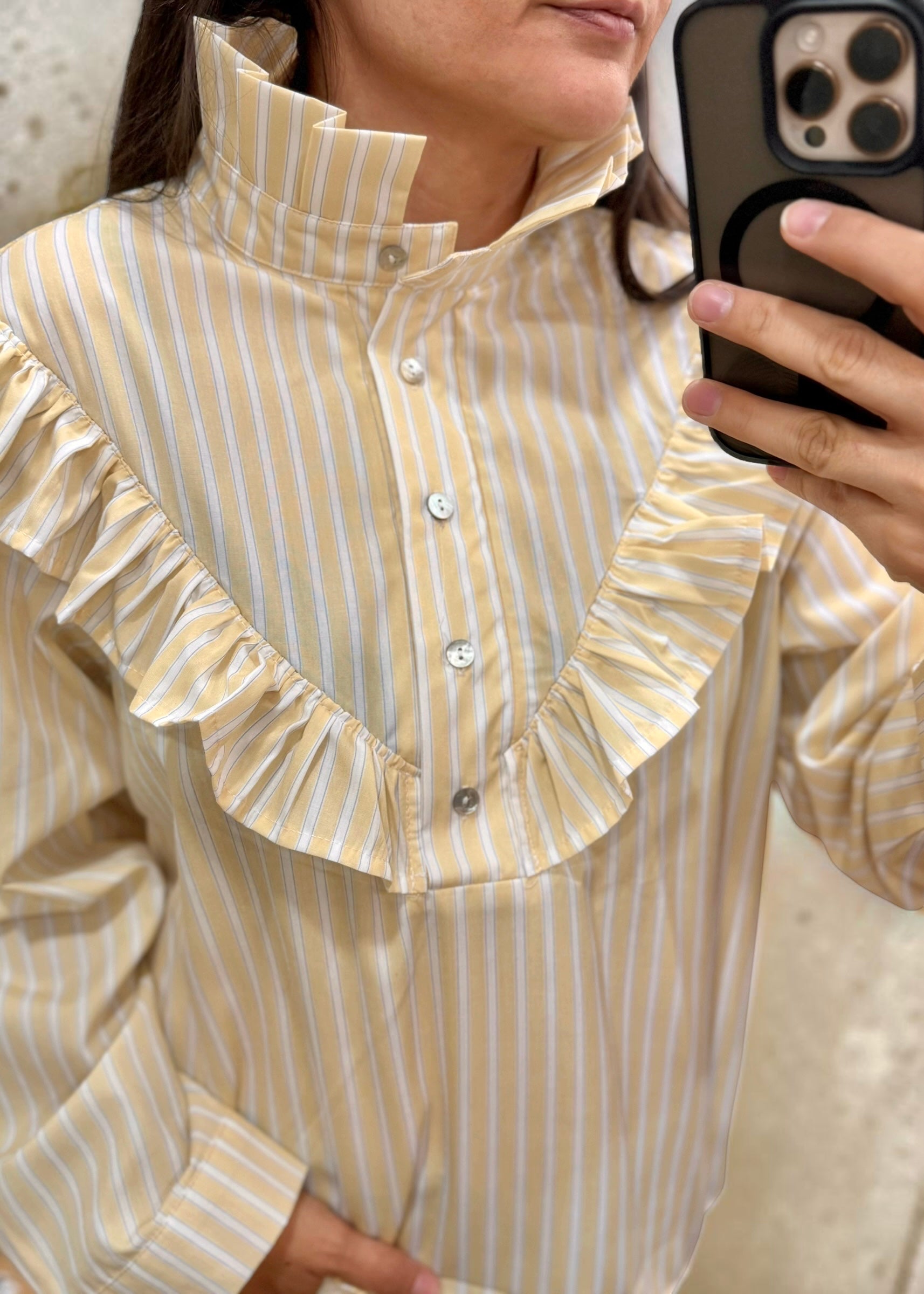 Chemise rayée Jaune Rania, col volanté