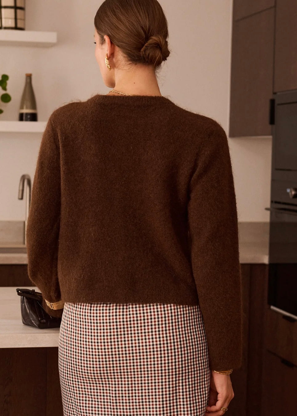 Gilet maille à broderies - Chocolat
