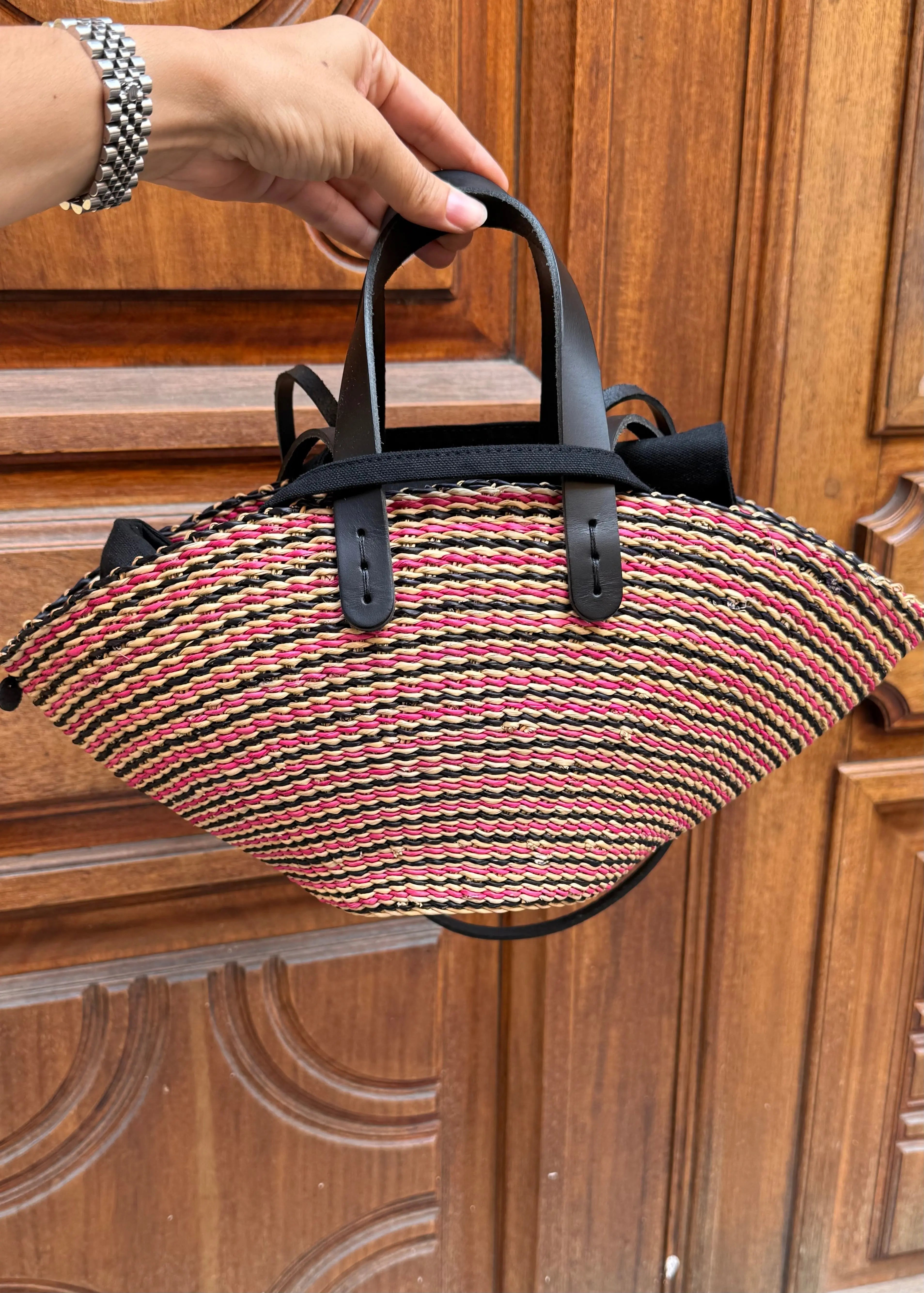 Panier Muuñ Mini Sophie Hstripes- Pink - Black Handles Muuñ