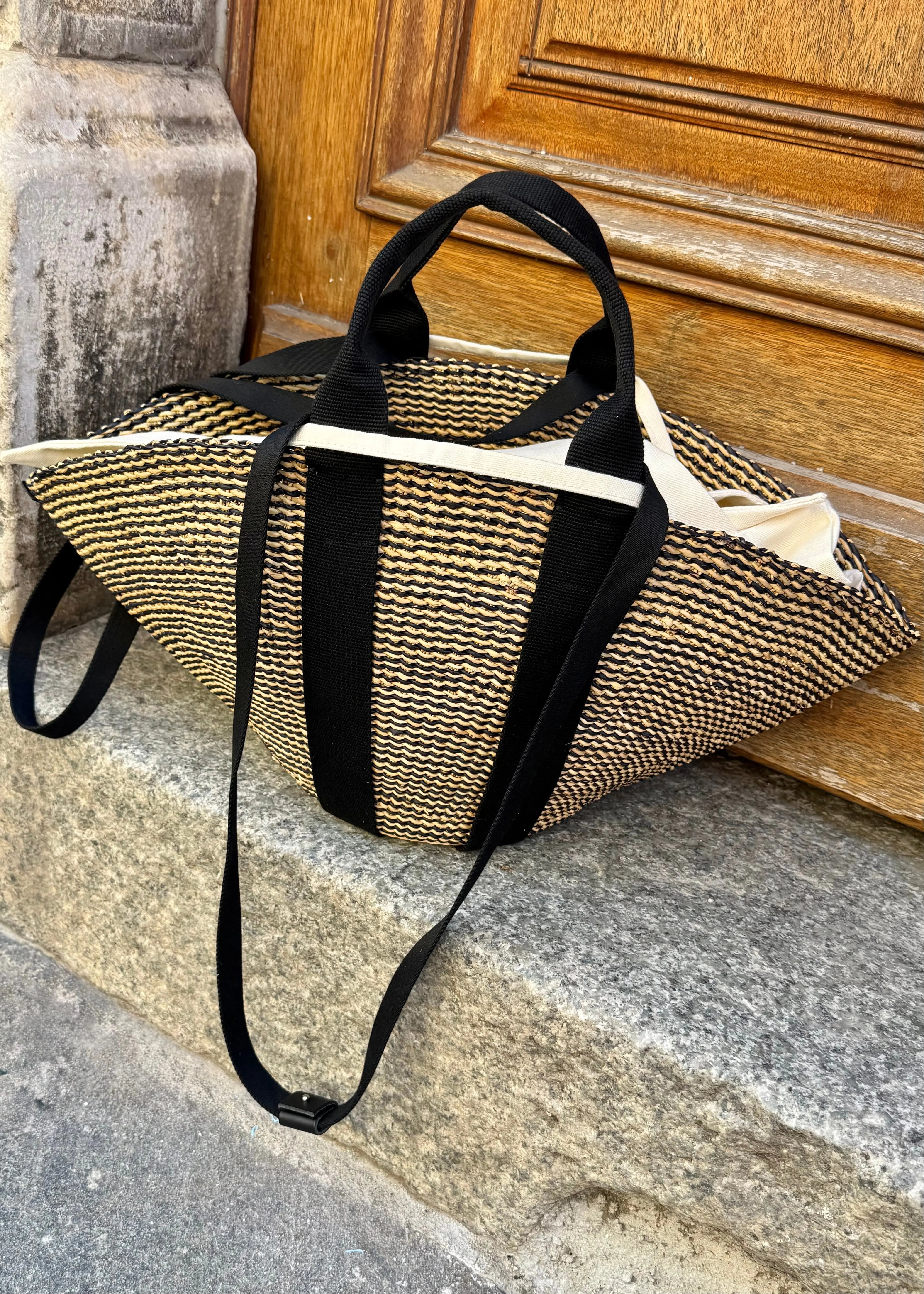 Panier Muuñ Sophie Hstripes- Natural - Black Handles Muuñ