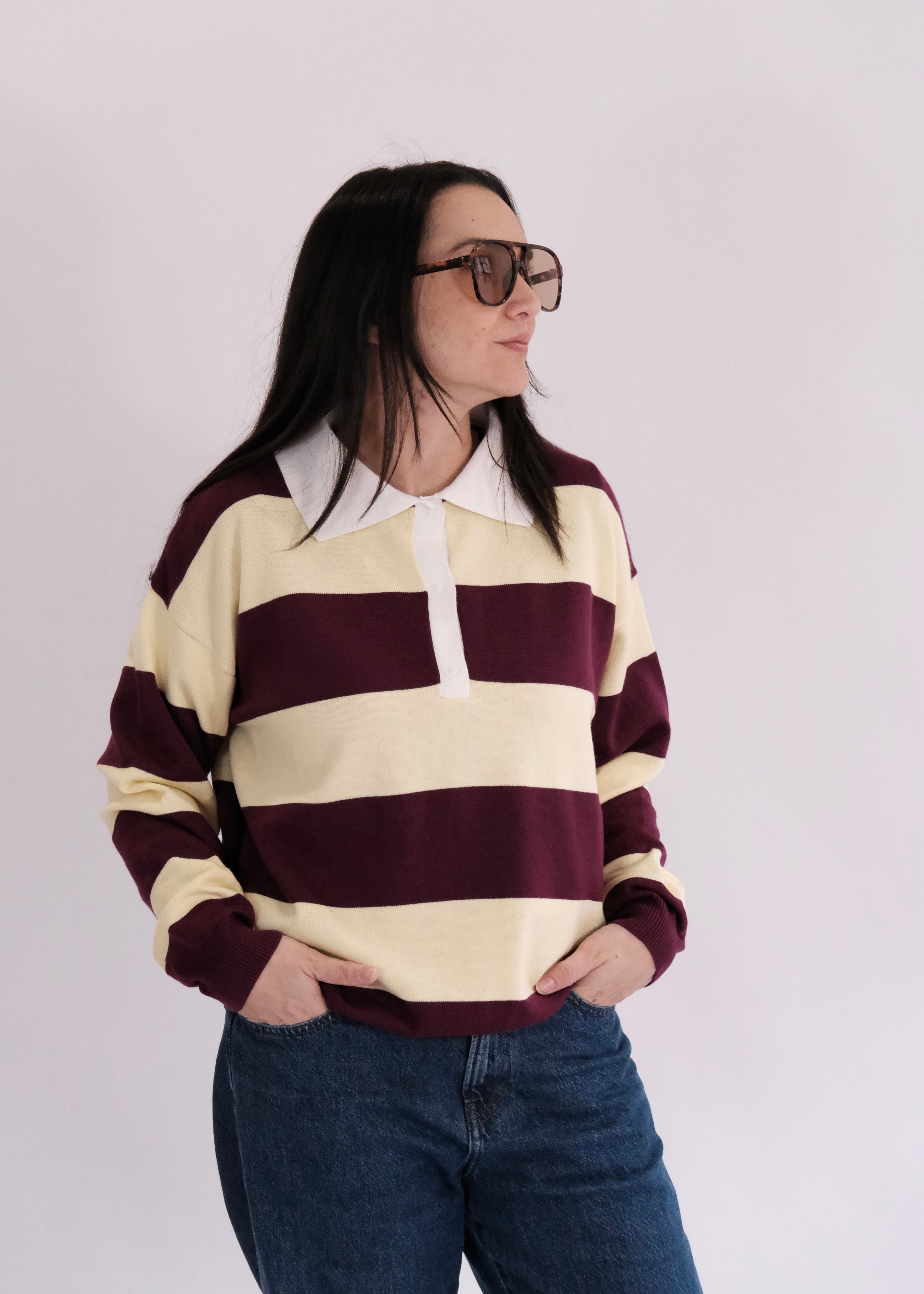 Polo rayé bordeaux/jaune ALEX L'adresse Corte