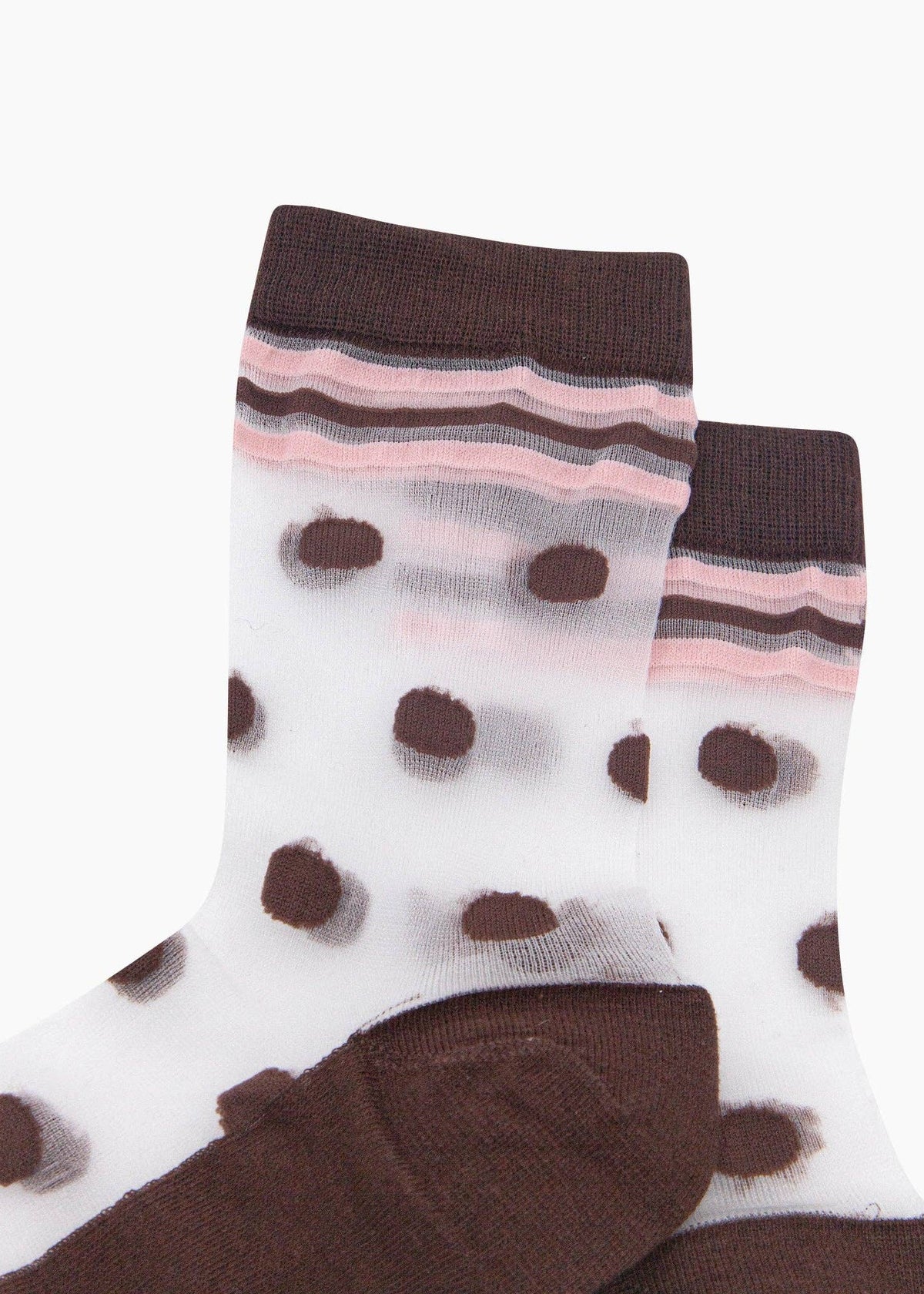 Sock Talk - Chaussettes transparentes à pois et rayures — marron/rose pâle - L'adresse Corte