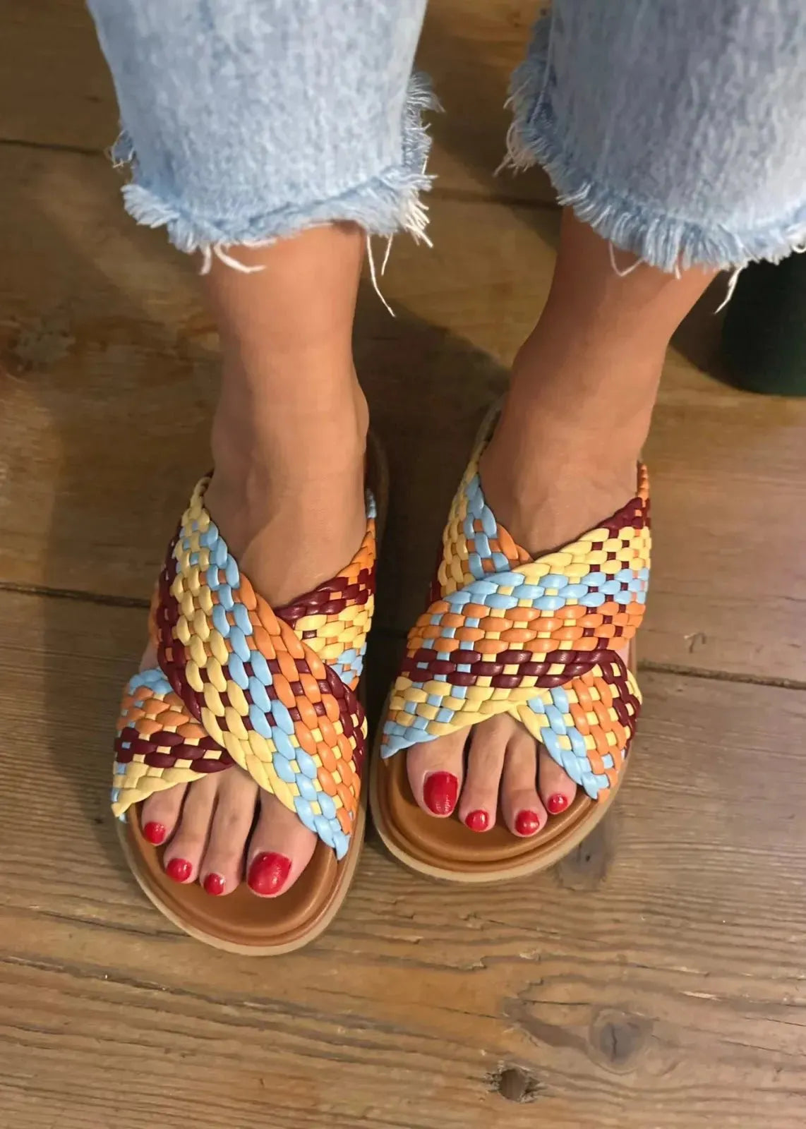 Mules Toral Santos tricolor cognac - L'adresse Corte