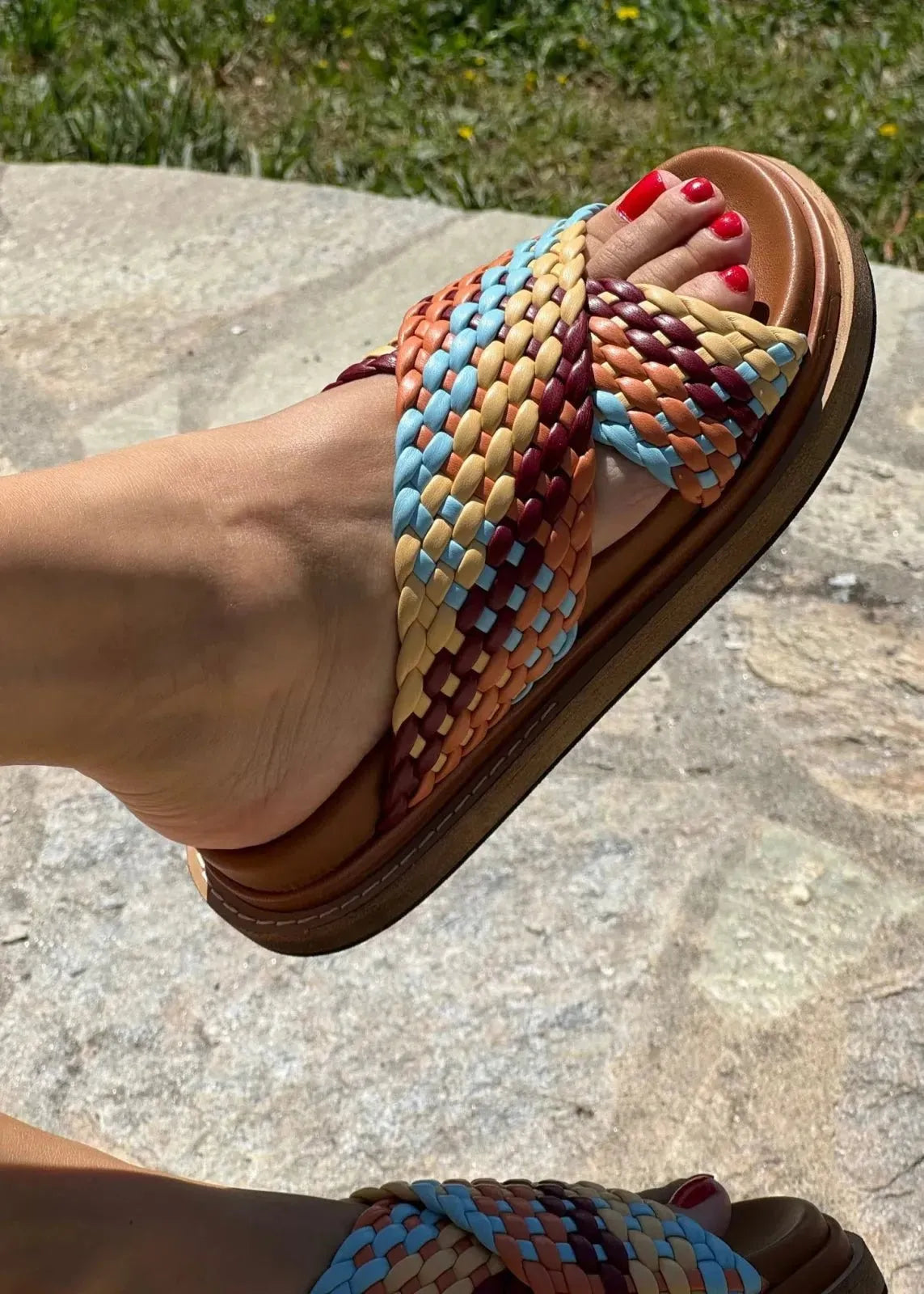 Mules Toral Santos tricolor cognac - L'adresse Corte