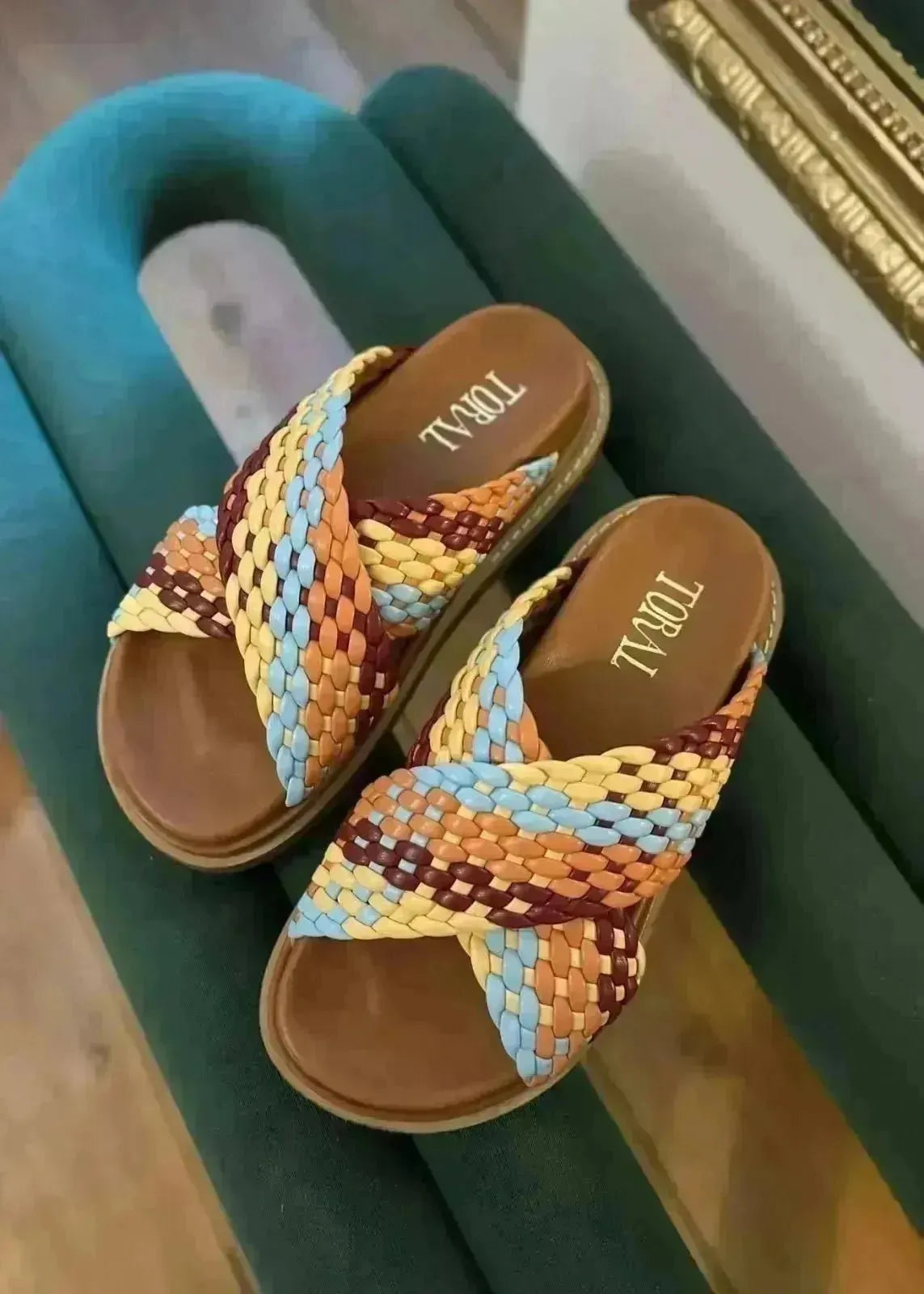 Mules Toral Santos tricolor cognac - L'adresse Corte