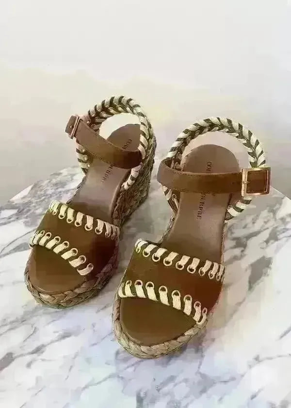 Sandales compensées Couleur Pourpre Jodhpur camel - L'adresse Corte