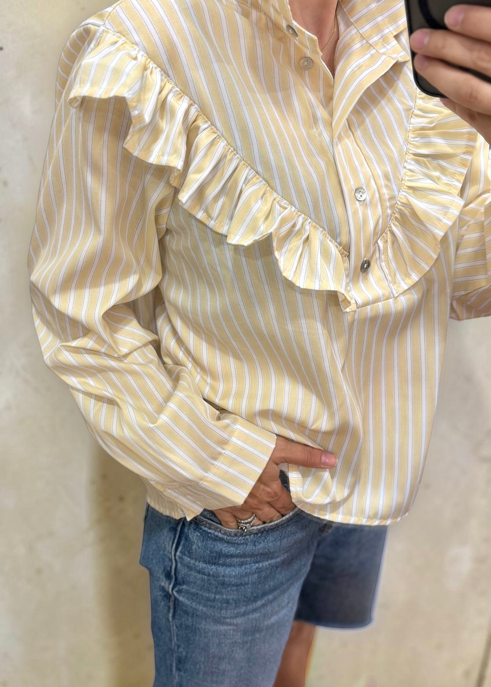 Chemise rayée Jaune Rania, col volanté