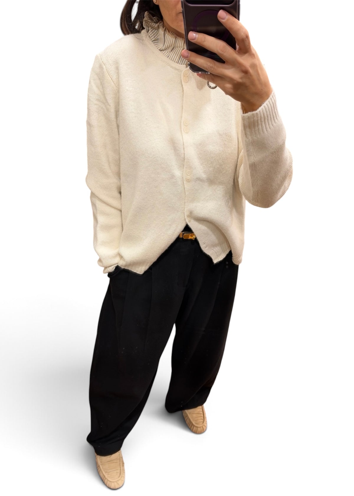 Gilet maille col volanté - Beige - L'adresse Corte 