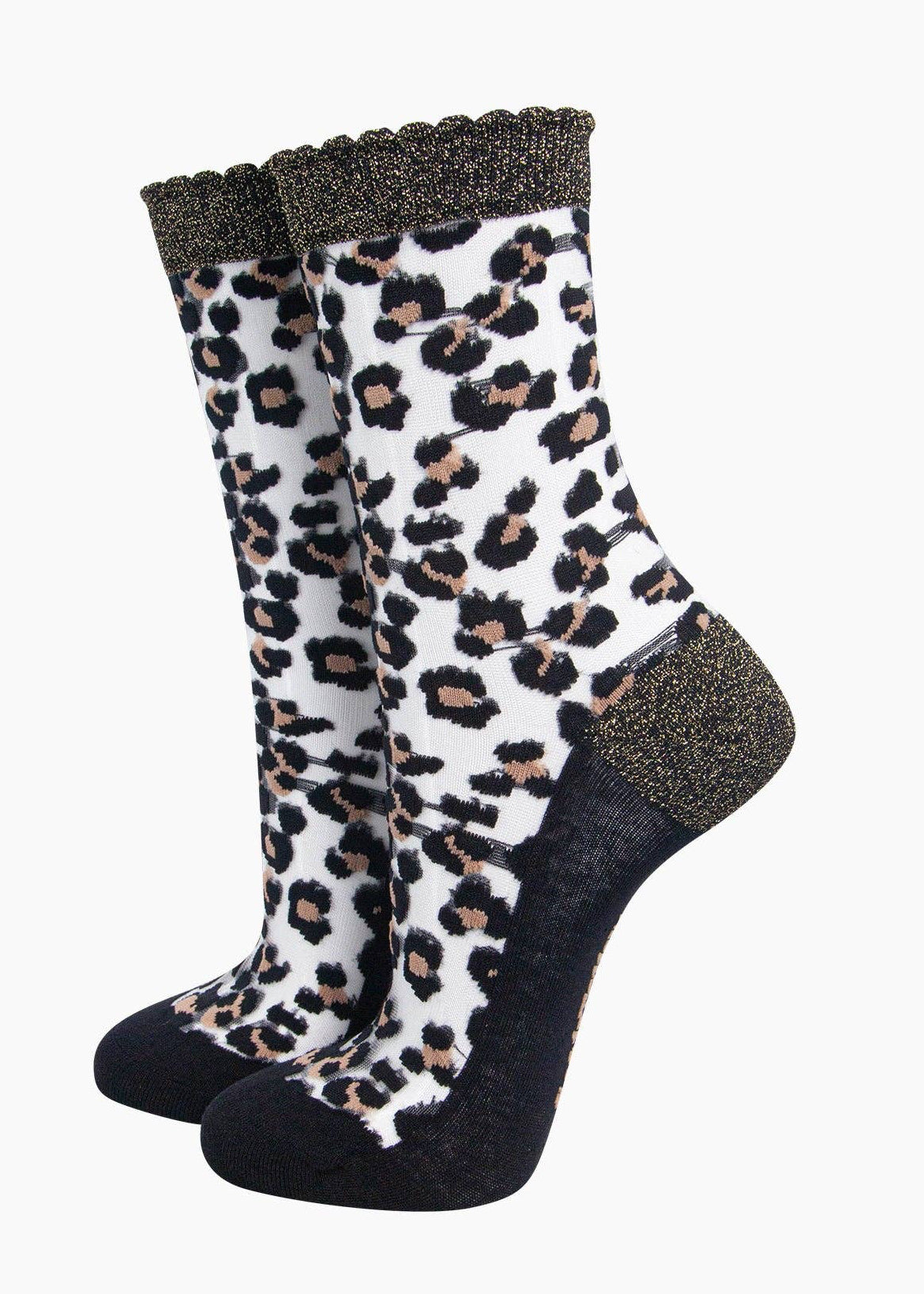 Sock Talk - Chaussettes transparentes en coton peigné à imprimé léopard en noir - L'adresse Corte 