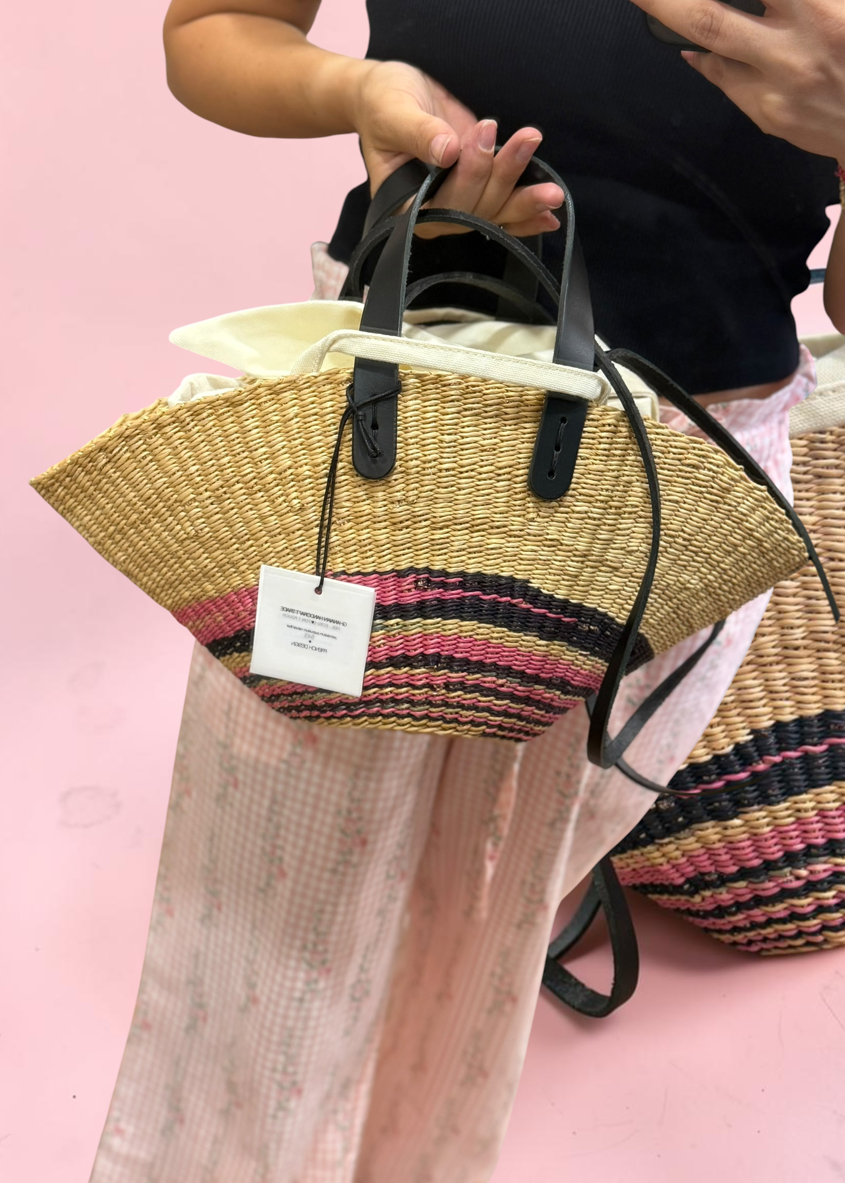 Panier Muuñ Mini Pacha- Pink - Black Handles