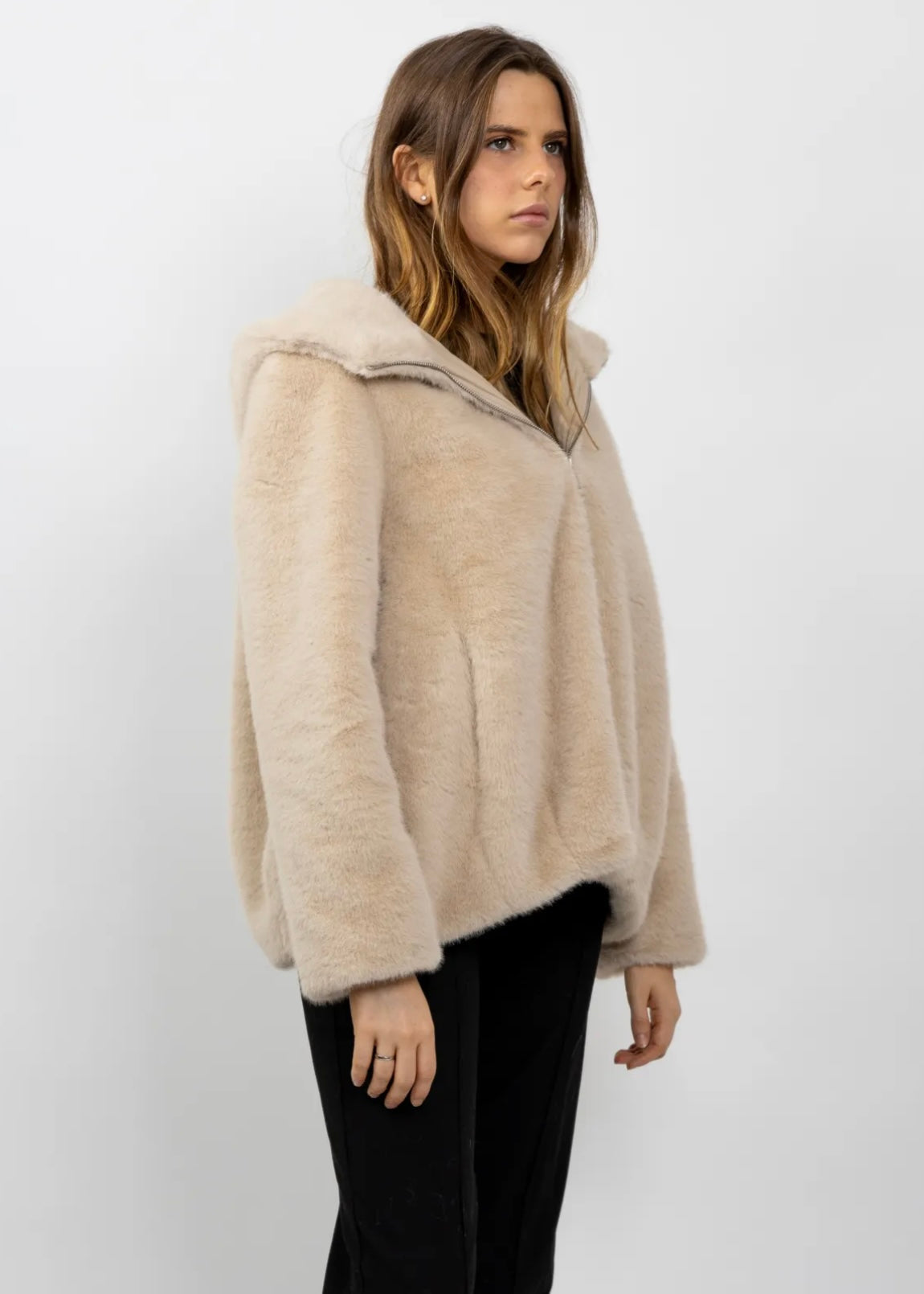 Veste à capuche - Fausse fourrure beige KZELL PARIS