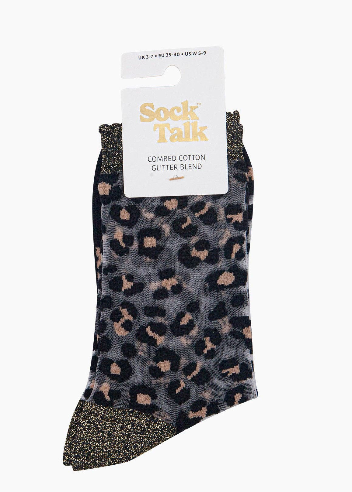 Sock Talk - Chaussettes transparentes en coton peigné à imprimé léopard en noir - L'adresse Corte 