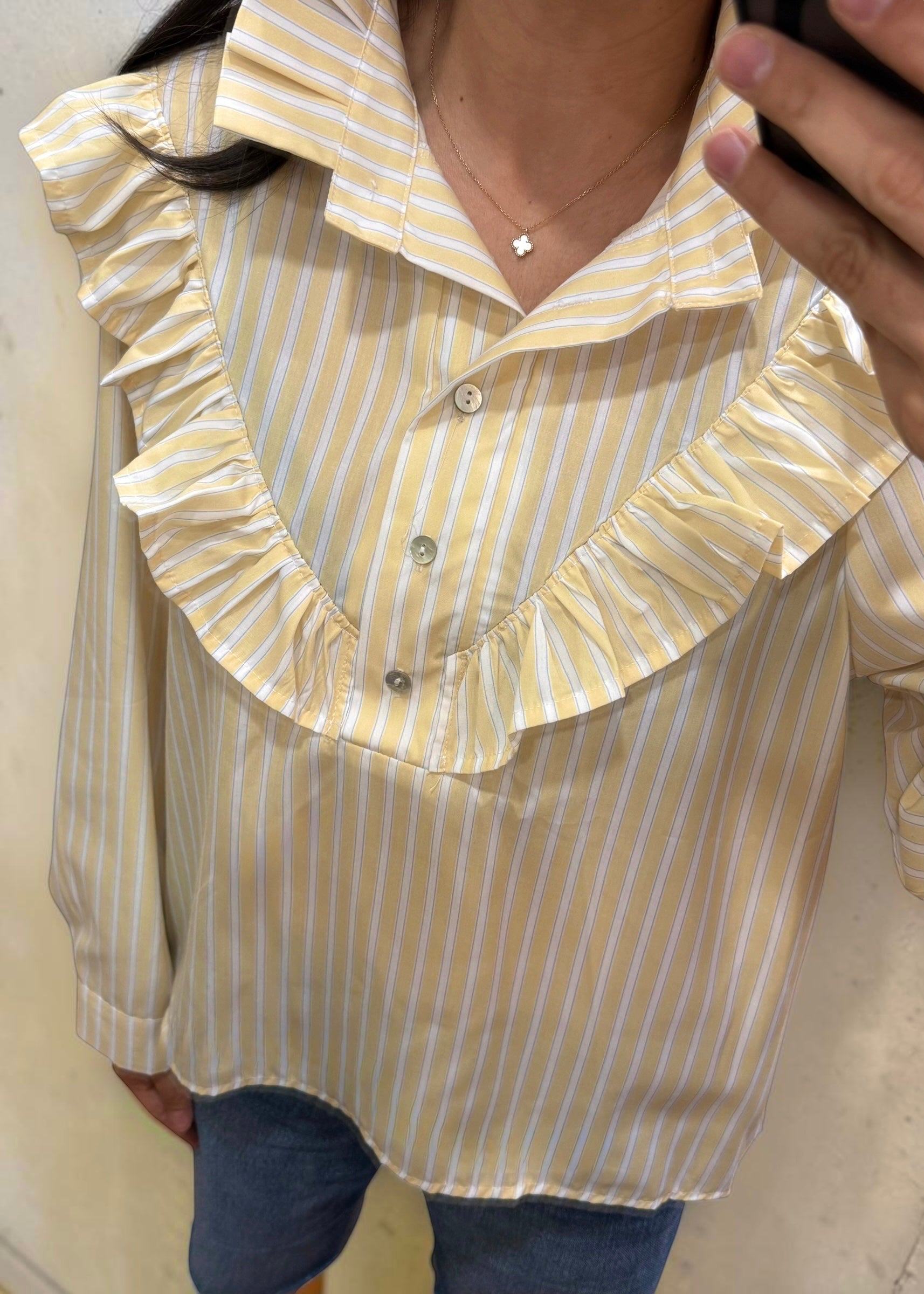 Chemise rayée Jaune Rania, col volanté