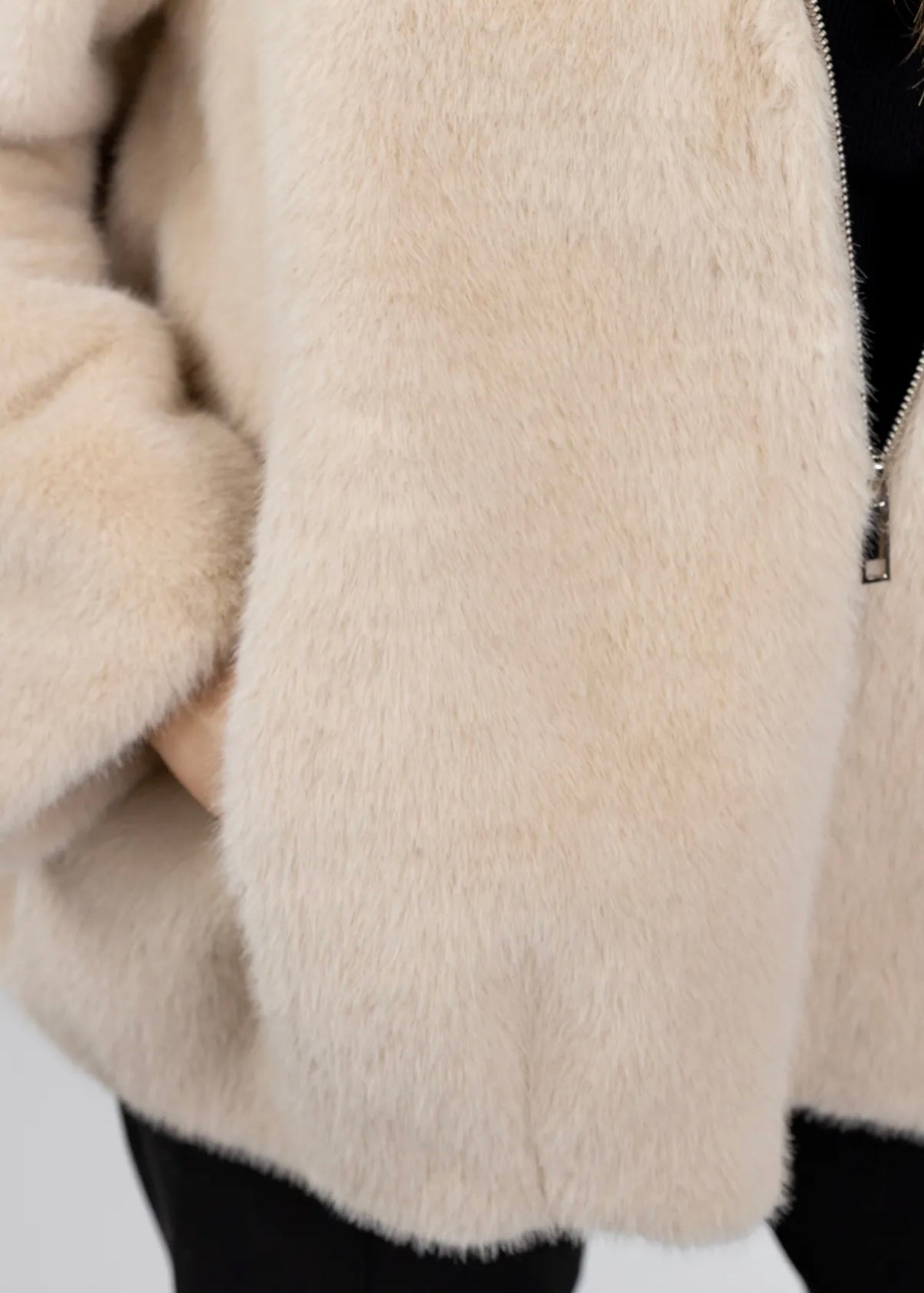 Veste à capuche - Fausse fourrure beige KZELL PARIS