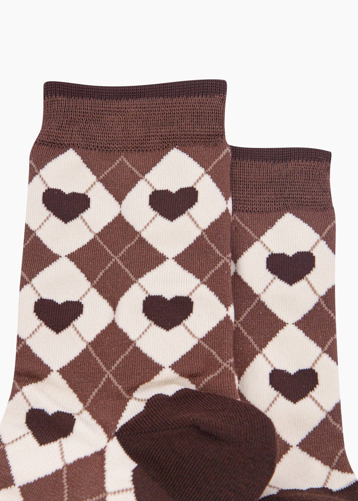Sock Talk - Chaussettes pour femmes en bambou, motif argyle cœur — Marron/Crème - L'adresse Corte 