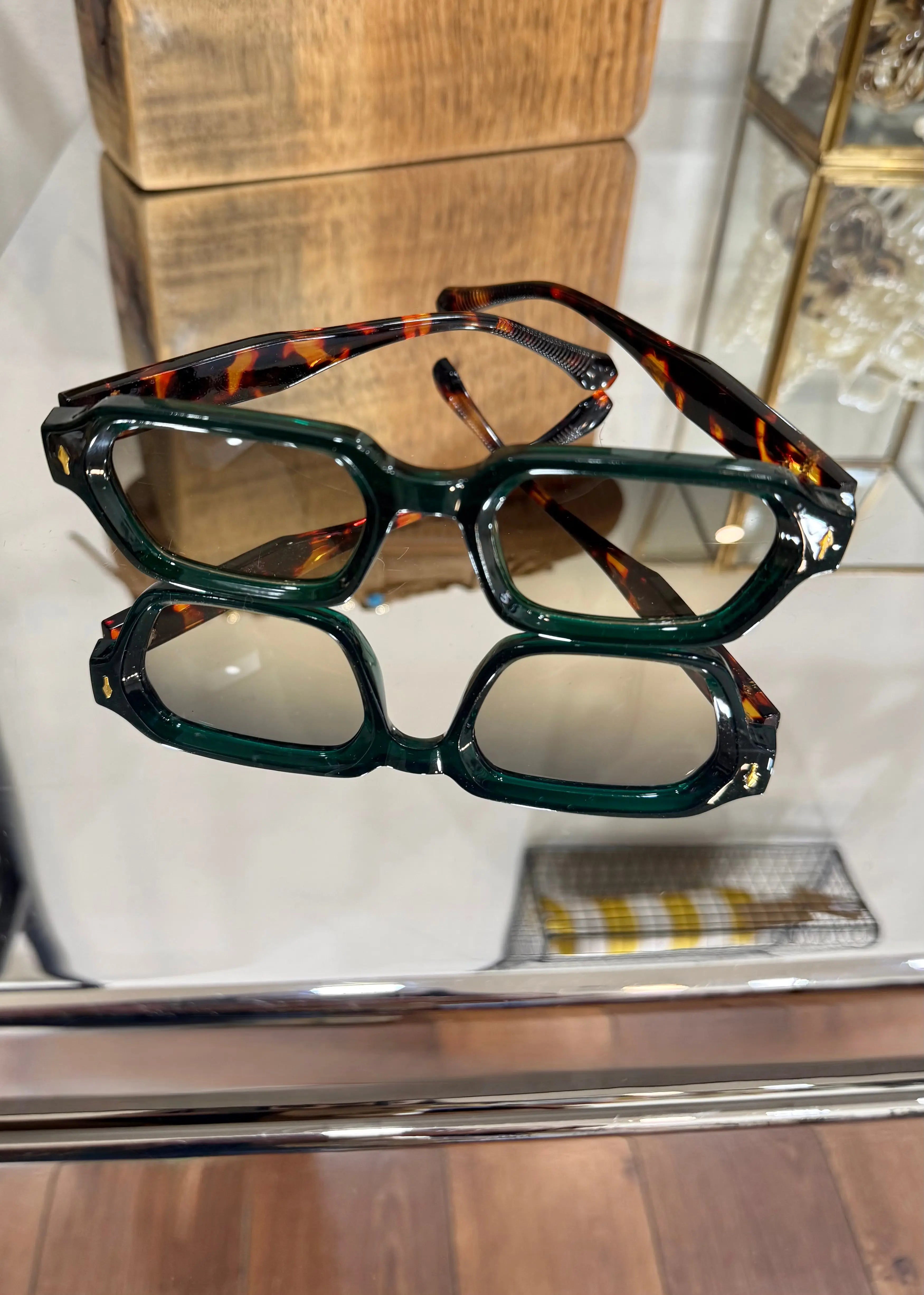 Lunettes rectangle écaille/vert L'adresse Corte