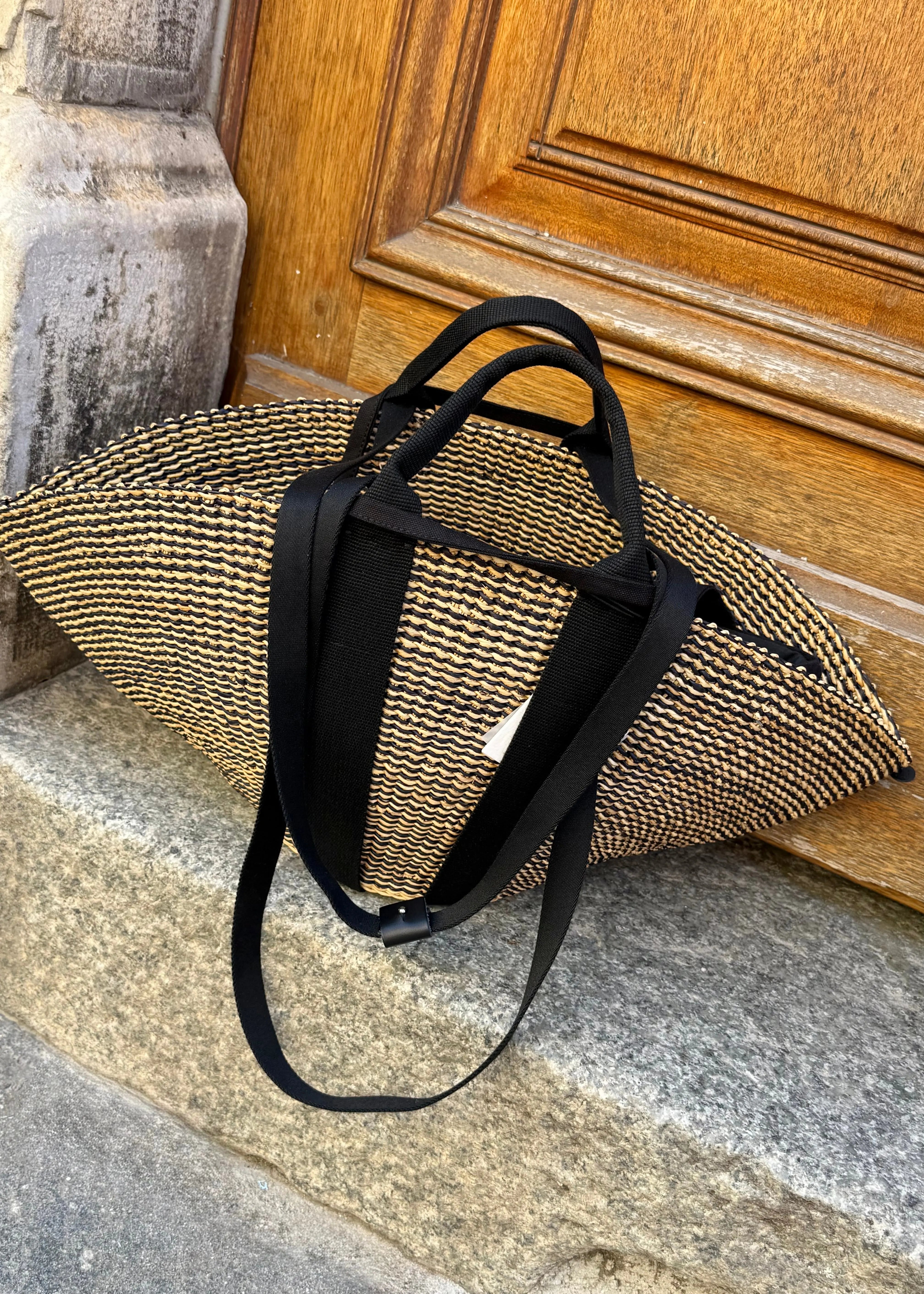 Panier Muuñ Sophie Hstripes- Natural - Black Handles Muuñ