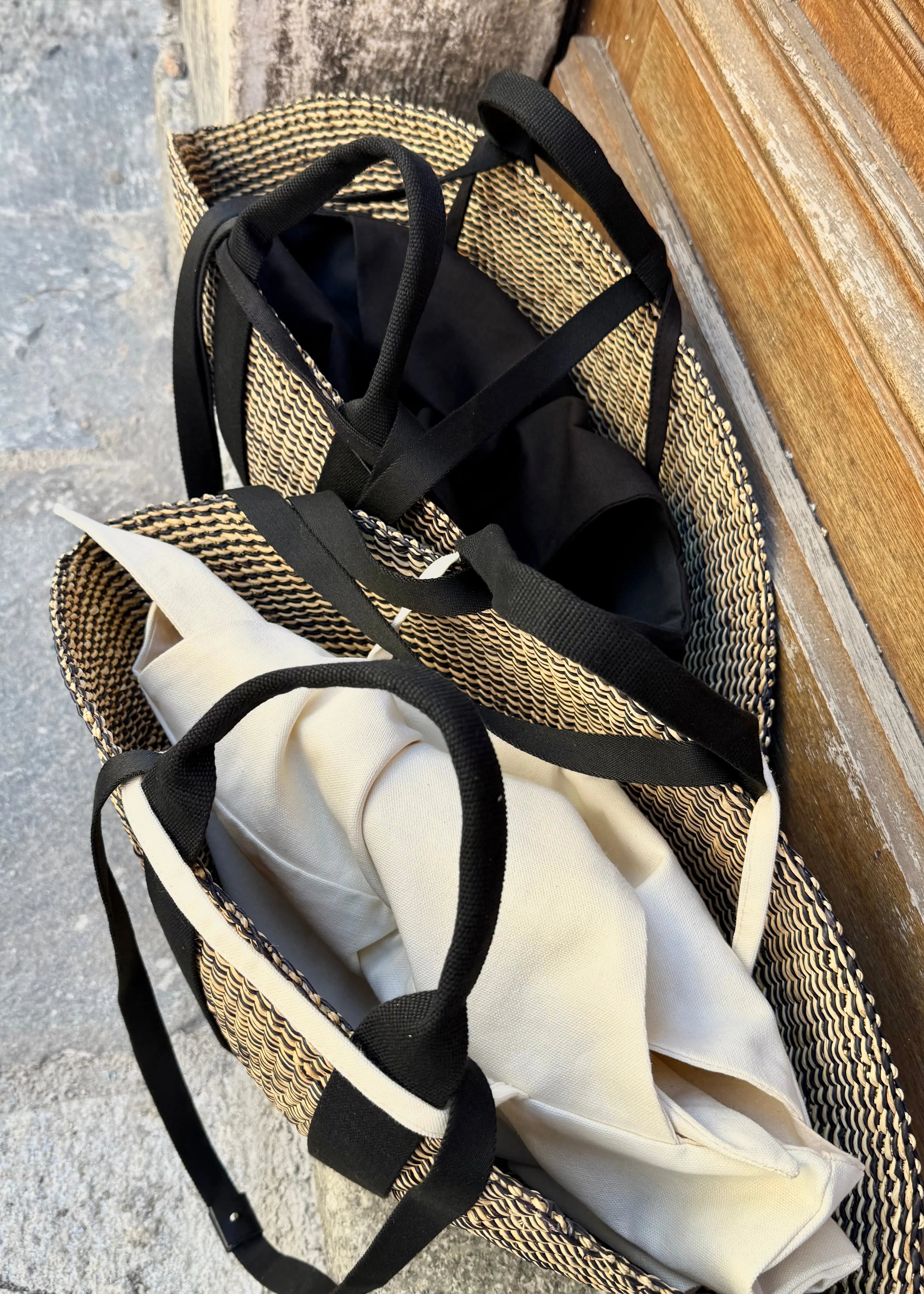 Panier Muuñ Sophie Hstripes- Natural - Black Handles Muuñ