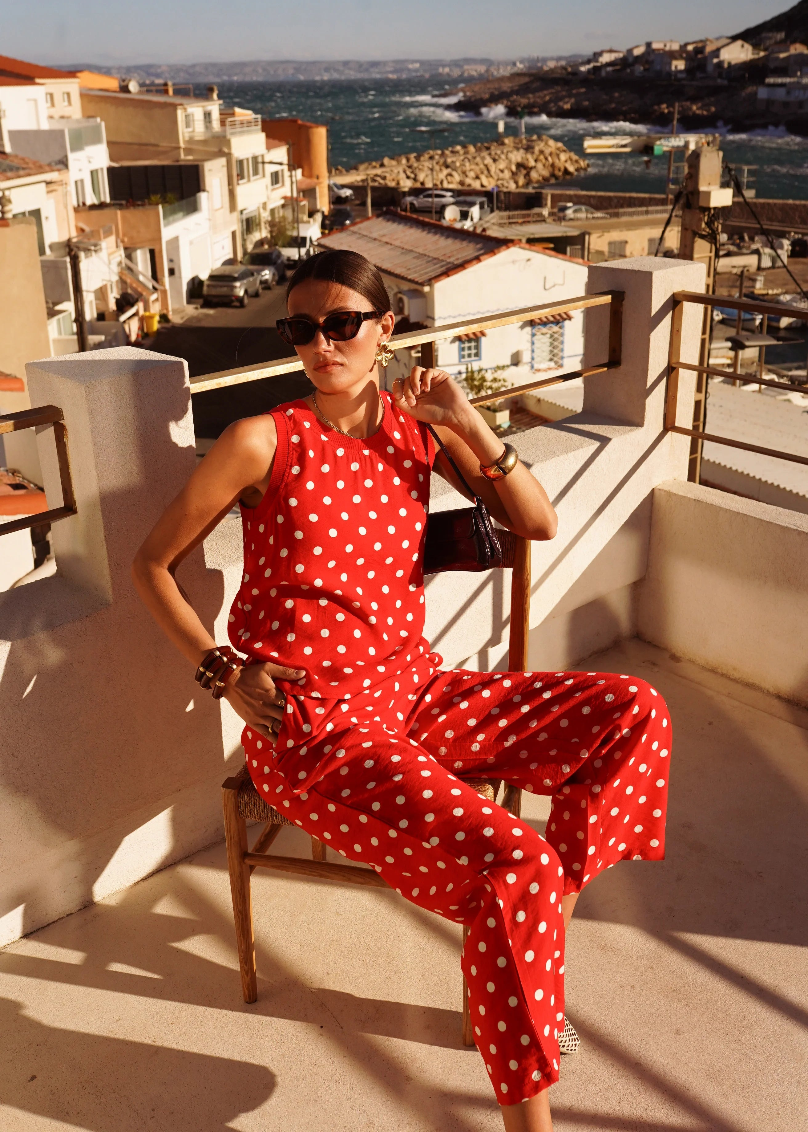 Pantalon Carmen rouge à pois L'adresse Corte
