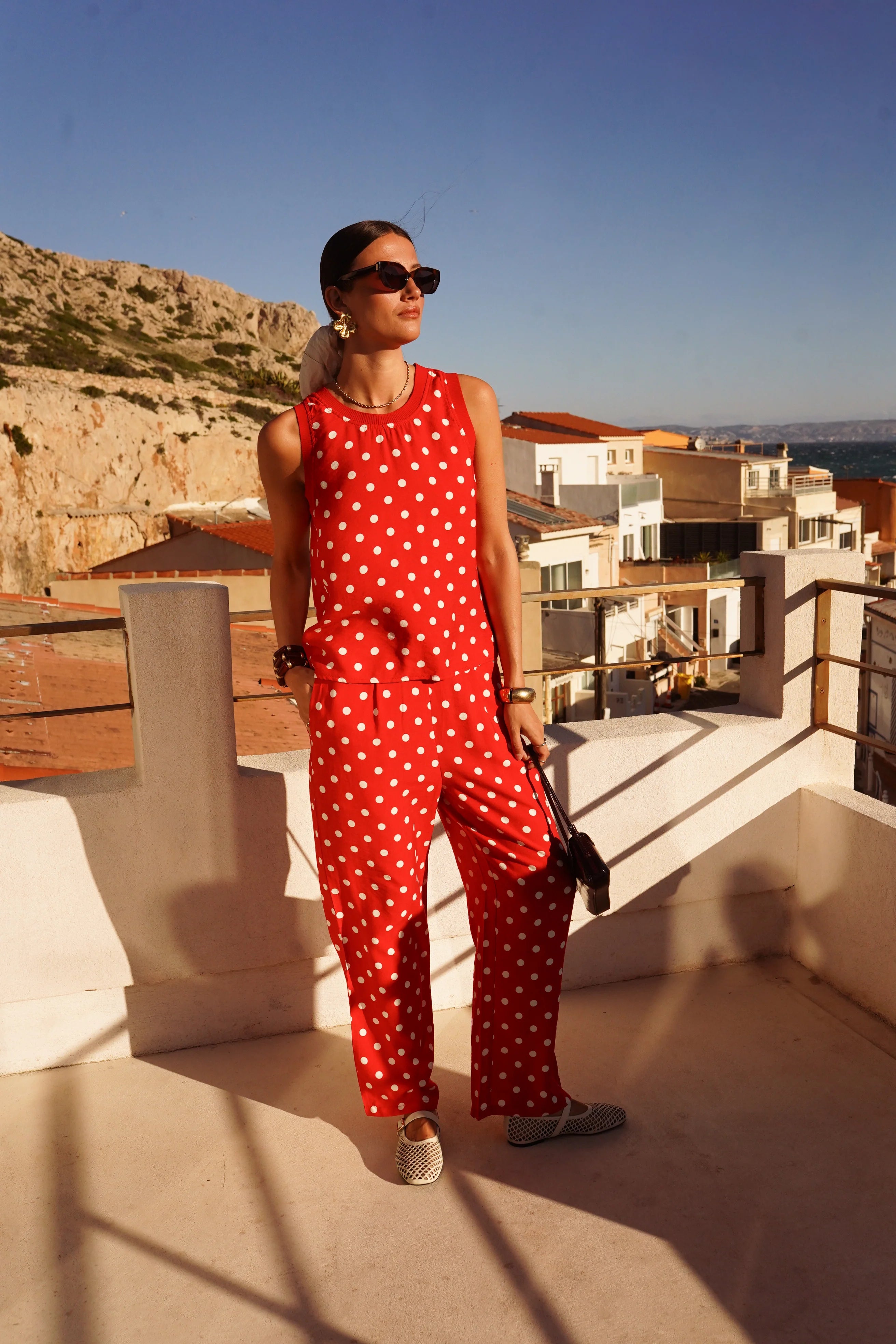 Pantalon Carmen rouge à pois L'adresse Corte