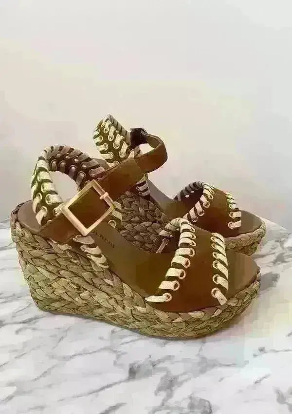 Sandales compensées Couleur Pourpre Jodhpur camel Couleur Pourpre