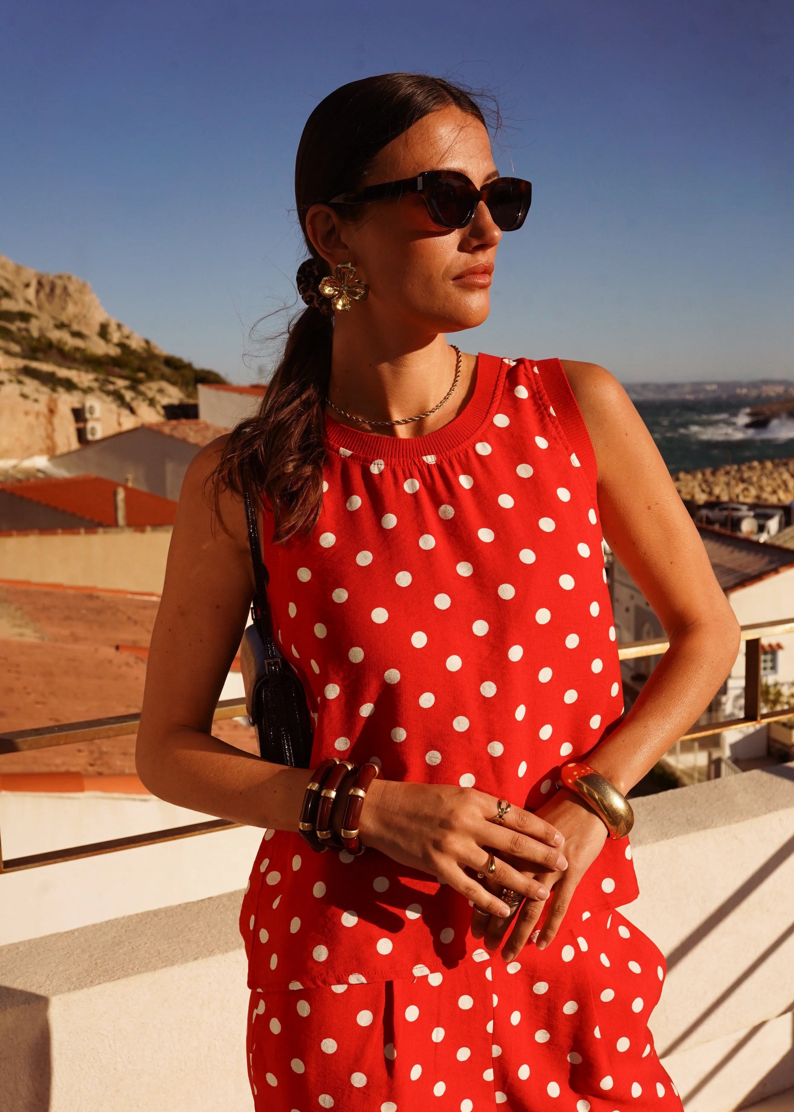 Top débardeur Rocca rouge à pois L'adresse Corte