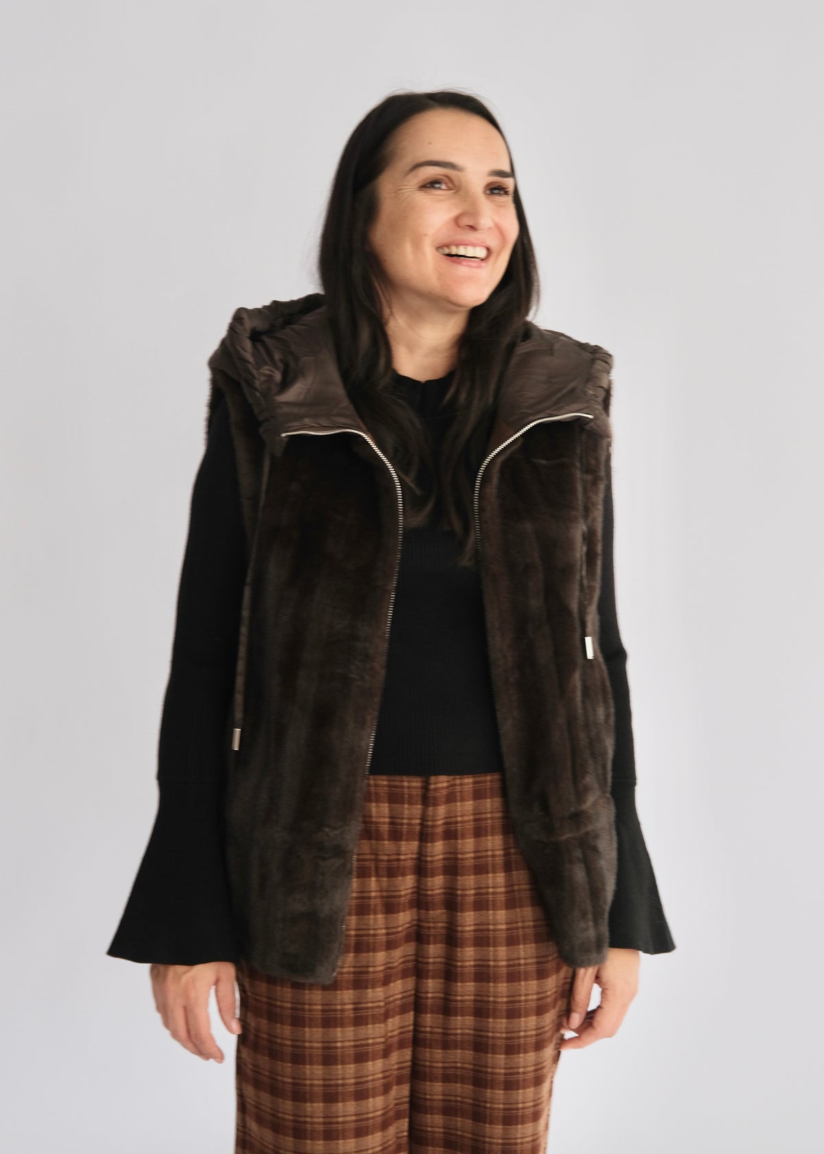 Veste sans manches - fausse fourrure - Marron