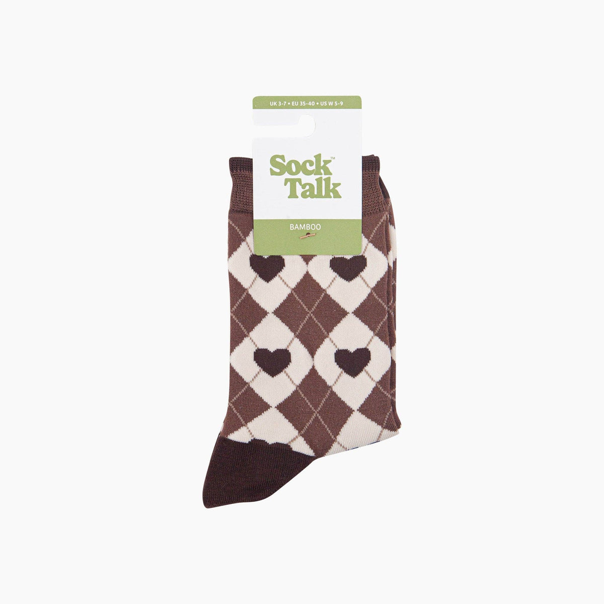 Sock Talk - Chaussettes pour femmes en bambou, motif argyle cœur — Marron/Crème - L'adresse Corte 