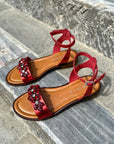 Sandales Donna Lucca 1501 cuir rouge métallisé